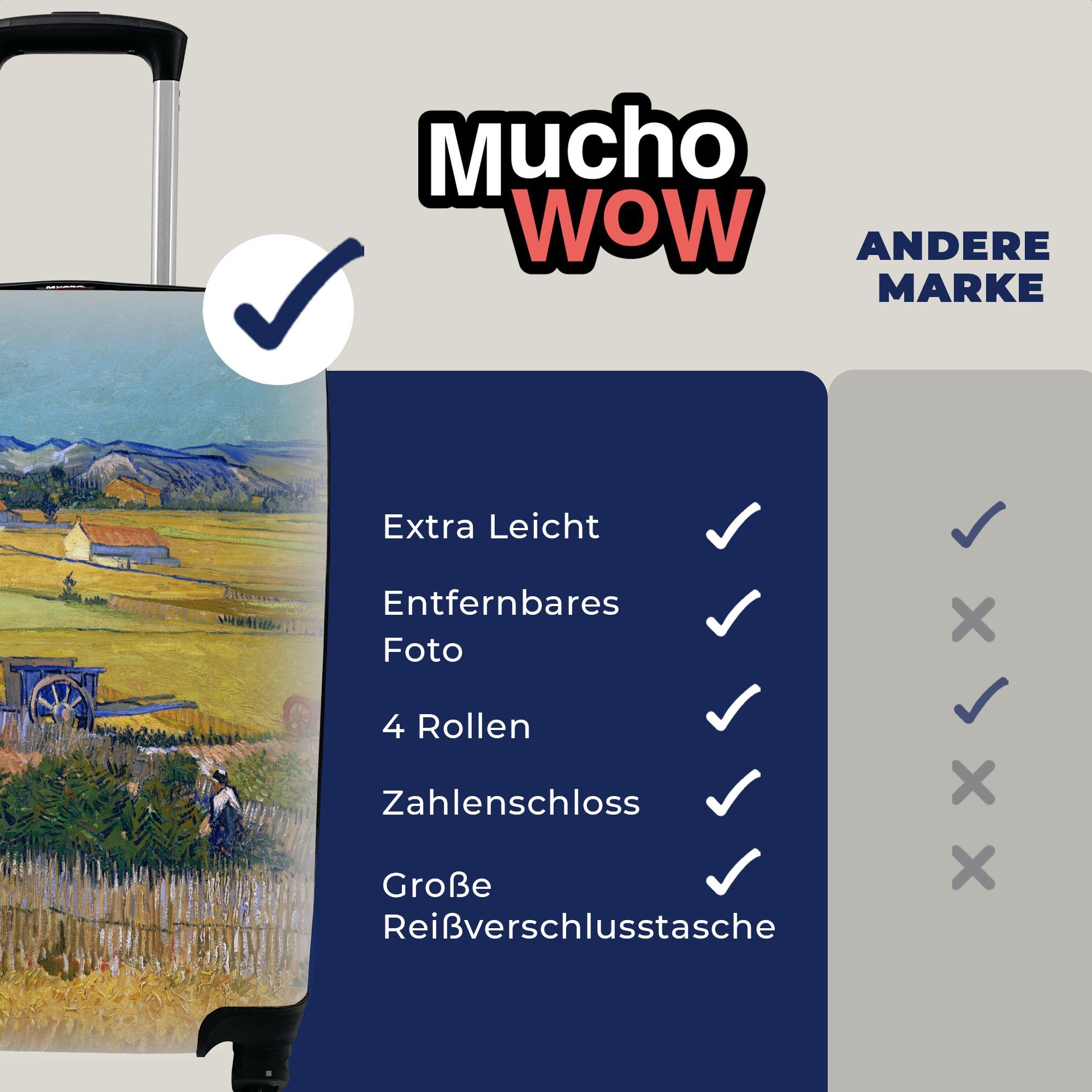 4 Reisetasche Ferien, Vincent MuchoWow - Handgepäck van für Gogh, mit Handgepäckkoffer Trolley, Die Ernte rollen, Reisekoffer Rollen,