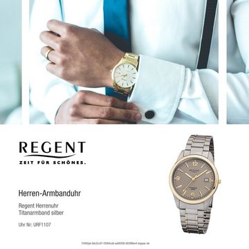 Regent Quarzuhr Regent Herren-Armbanduhr silber grau gold, (Analoguhr), Herren Armbanduhr rund, mittel (ca. 36mm), Titanarmband
