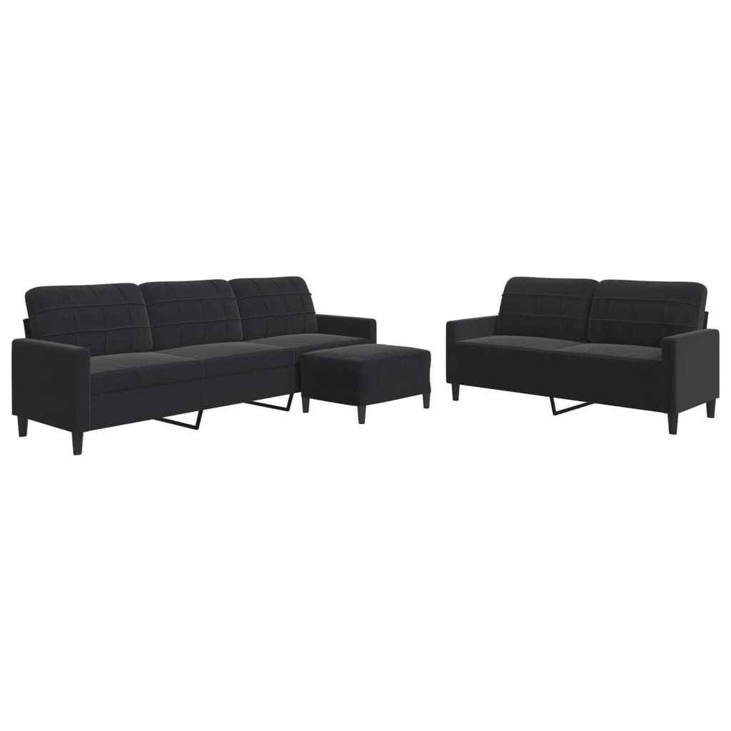 vidaXL Sofa 3-tlg. Sofagarnitur mit Kissen Schwarz Samt günstig online kaufen