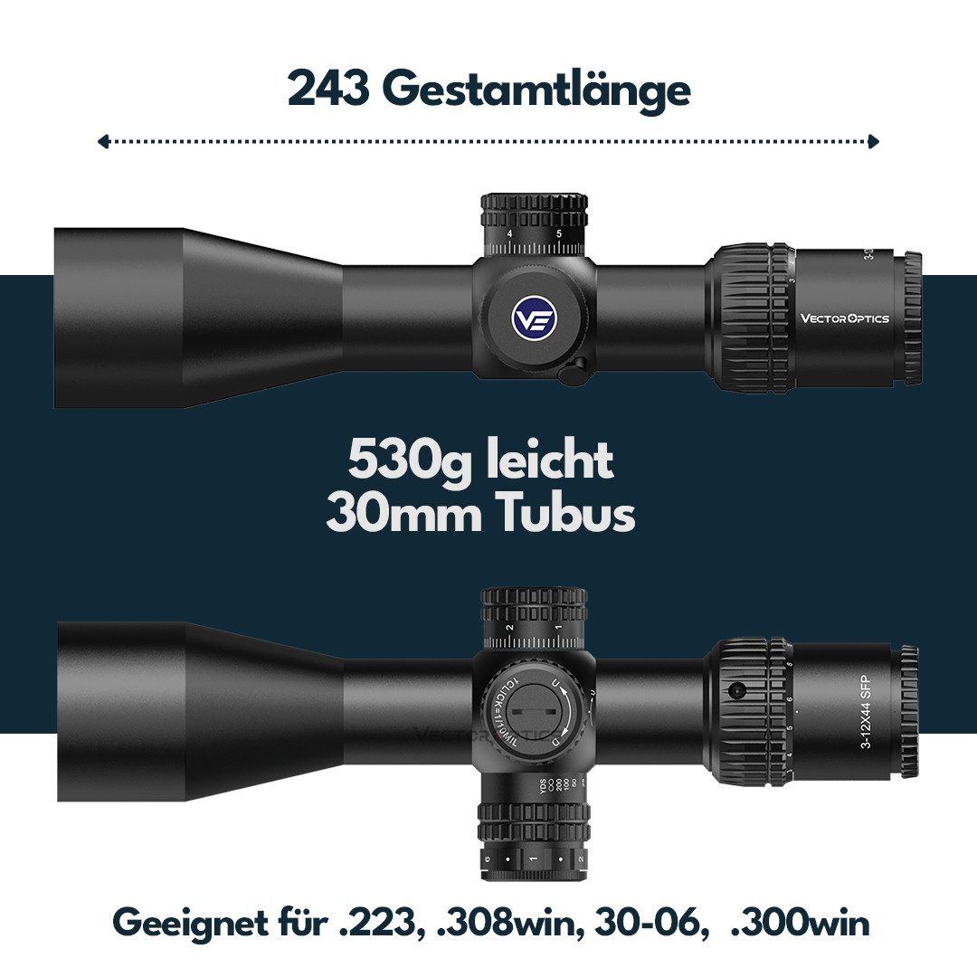 Vector Optics Vector Optics SCOM-40 Veyron 3-12x44IR Zielfernrohr (Ideal für Jagd, Sport und Airsoft)