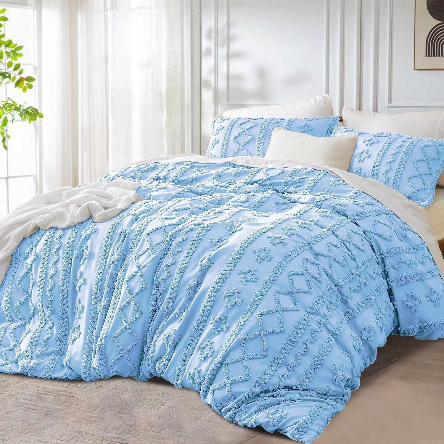 LuxusKollektion Wendebettwäsche Bettwäsche Set Boho 200x200cm Blau Hellblau Geometrisch