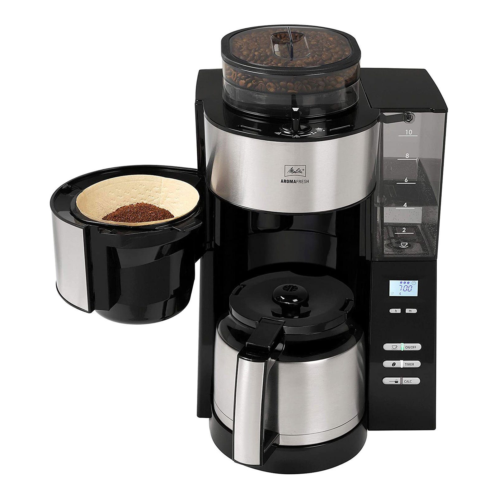 Melitta Filterkaffeemaschine 1021-12 und Fresh Timer Mahlwerk Aroma mit Thermo Kaffeeautomat