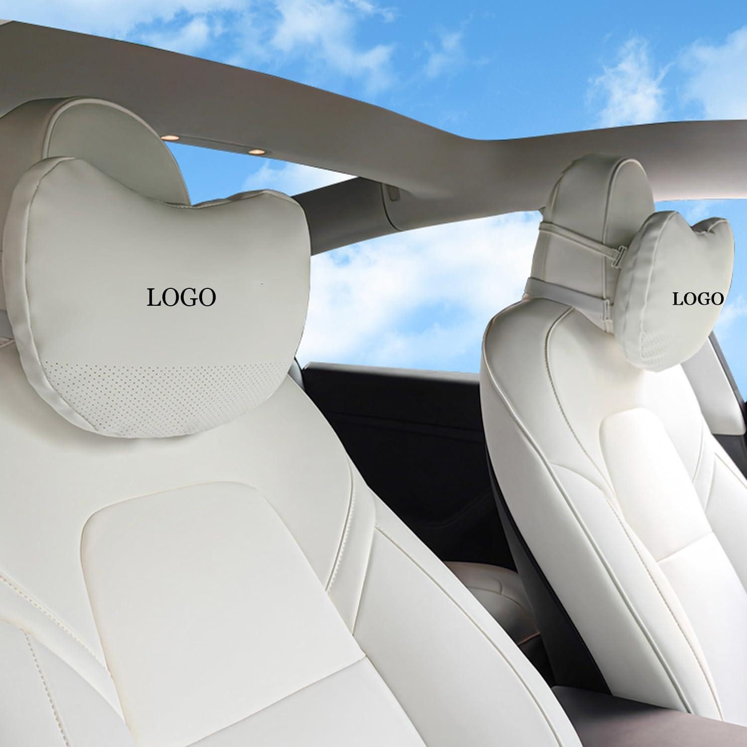 LuxusKollektion Kopfstützkissen Kopfstützenkissen Nappaleder Autositz Model 3 Model Y Weiß 2 Packs