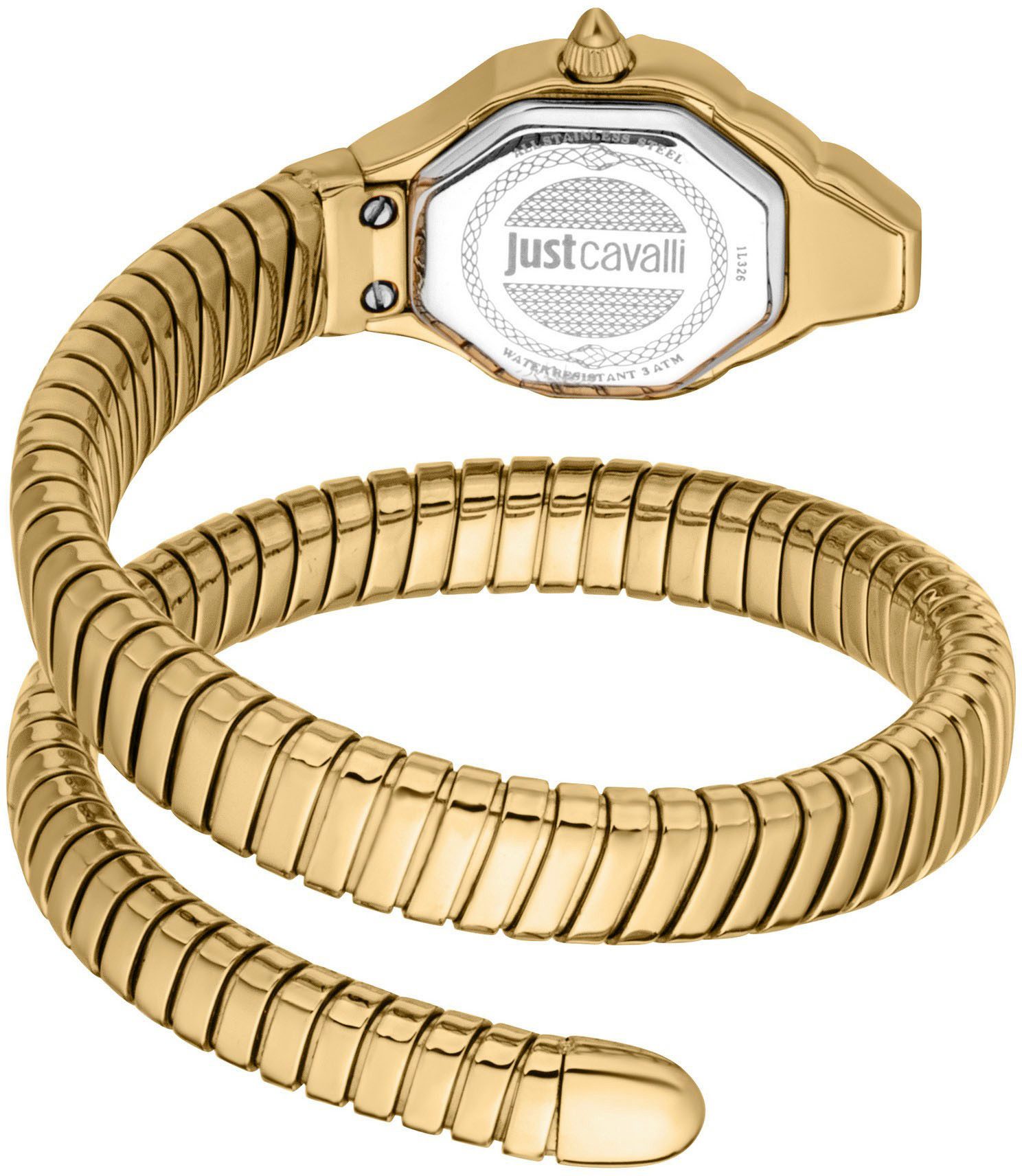 Just Cavalli Time Quarzuhr Signature Snake JC1L326M0025, Armbanduhr,Damenuhr,Edelstahlband,Perlmutt-Zifferblatt,Kristallsteine