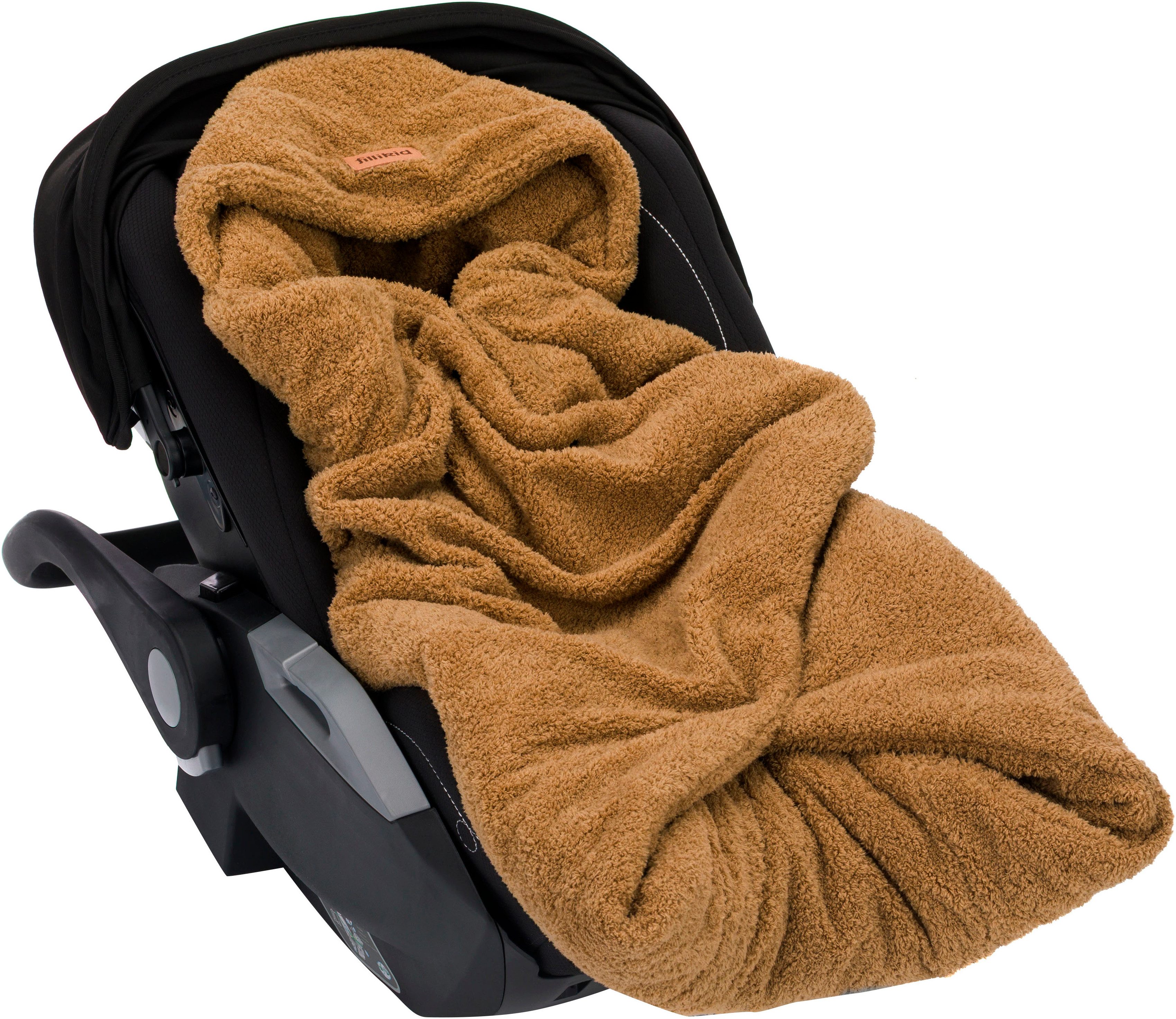 Einschlagdecke Dinara braun, Teddyplüsch, Fillikid, für Autositz Gr. 0 oder Kinderwagen