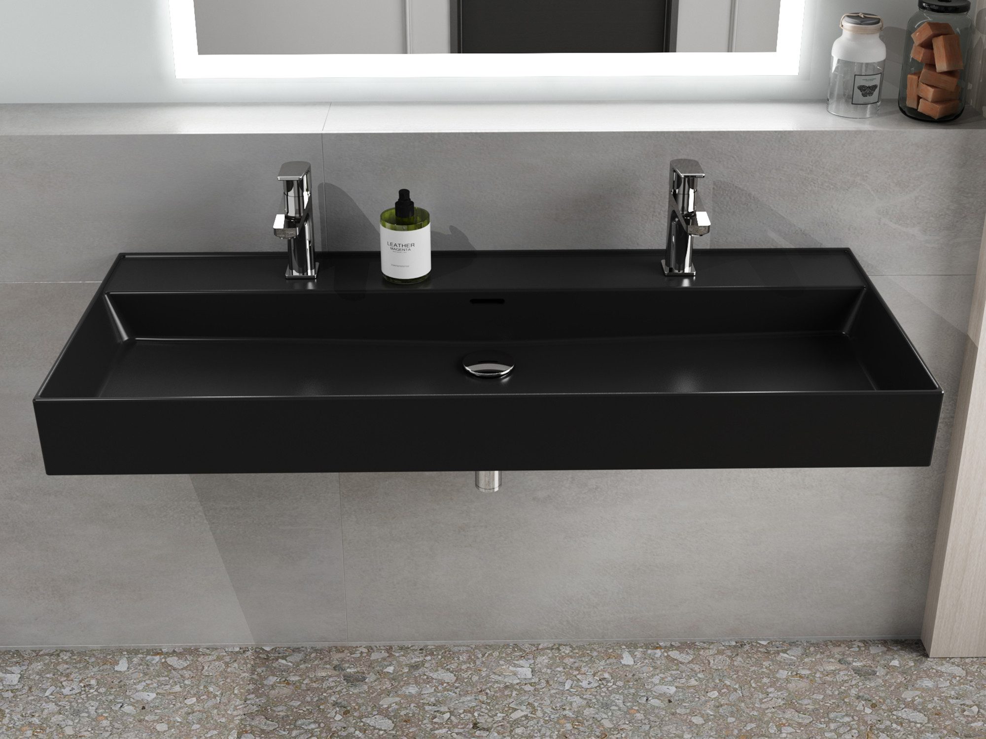 Thumbnail - Aqua Bagno Doppelwaschtisch Doppelwaschbecken 120cm schwarz matt wandhängend Keramik (Loft Air)