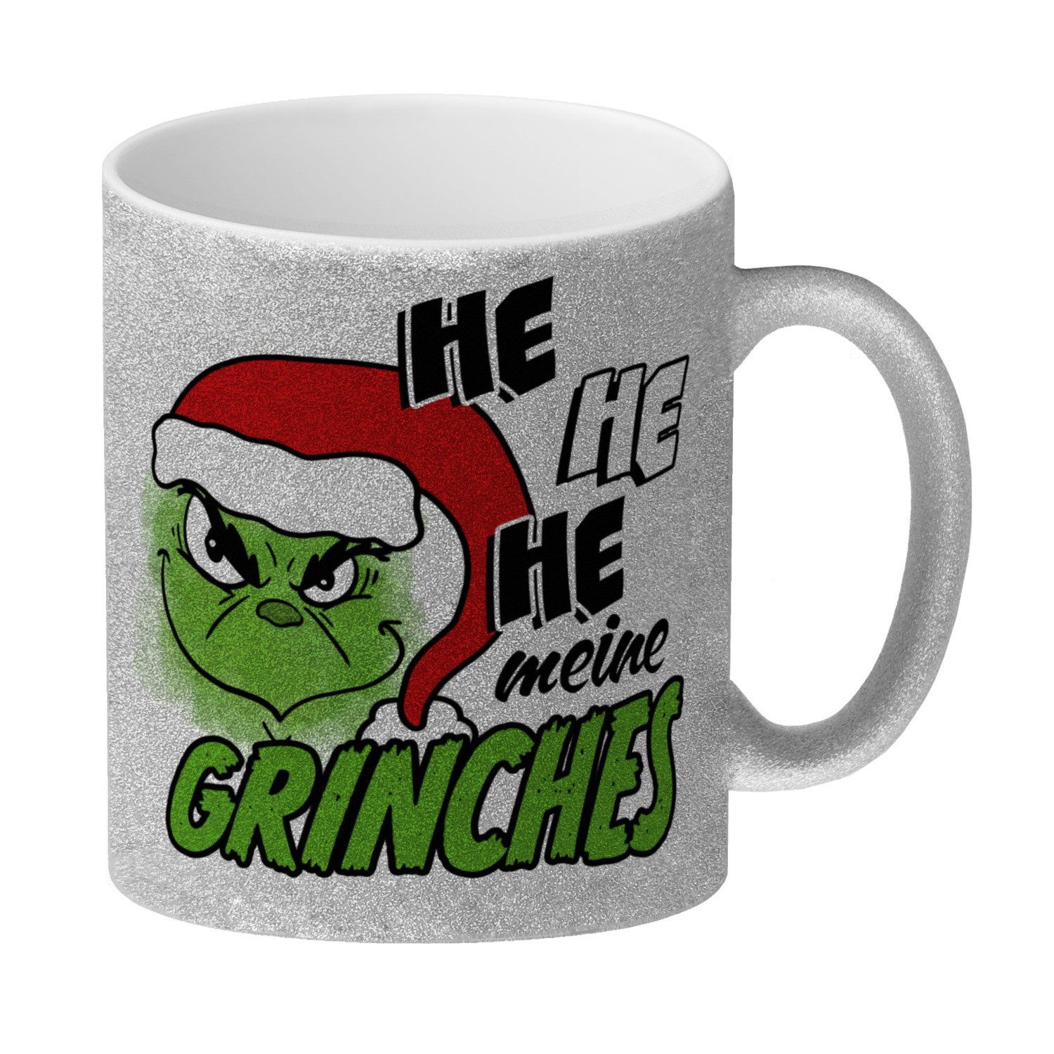 Tasse Weihnachtsmuffel Glitzer Kaffeebecher mit Spruch He meine Grinches