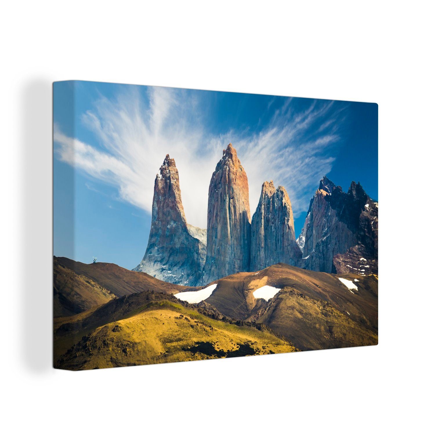 OneMillionCanvasses® Leinwandbild Der Torres del Paine-Nationalpark in Chile, (1 St), Wandbild Leinwandbilder, Aufhängefertig, Wanddeko, 30x20 cm