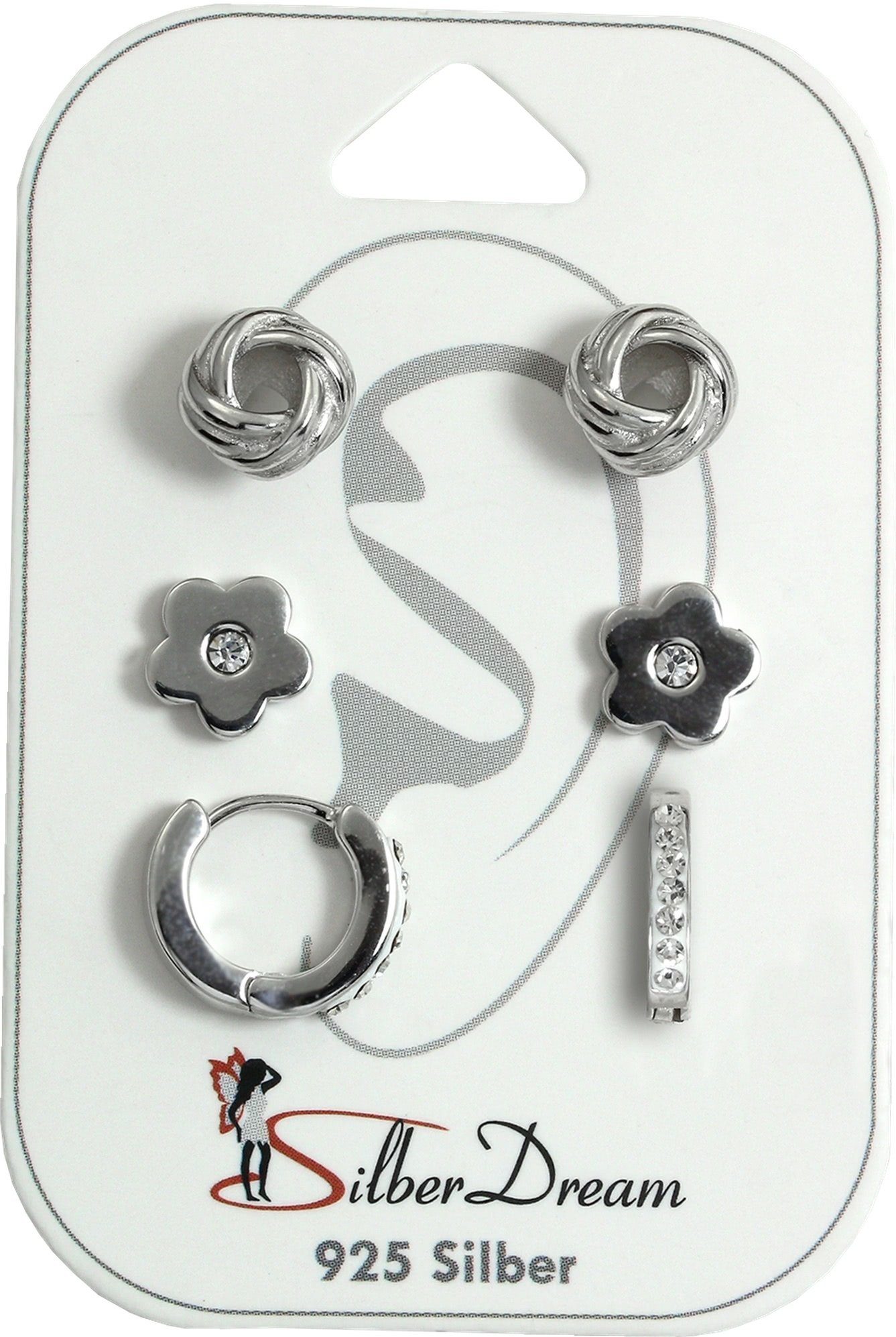 SilberDream Paar Ohrstecker SilberDream Zirkonia 3er Set Ohrringe (Ohrstecker, 3-tlg), Ohrstecker (Knoten, Blume, Creole Zirkonia) 925 Sterling Silber, Farbe