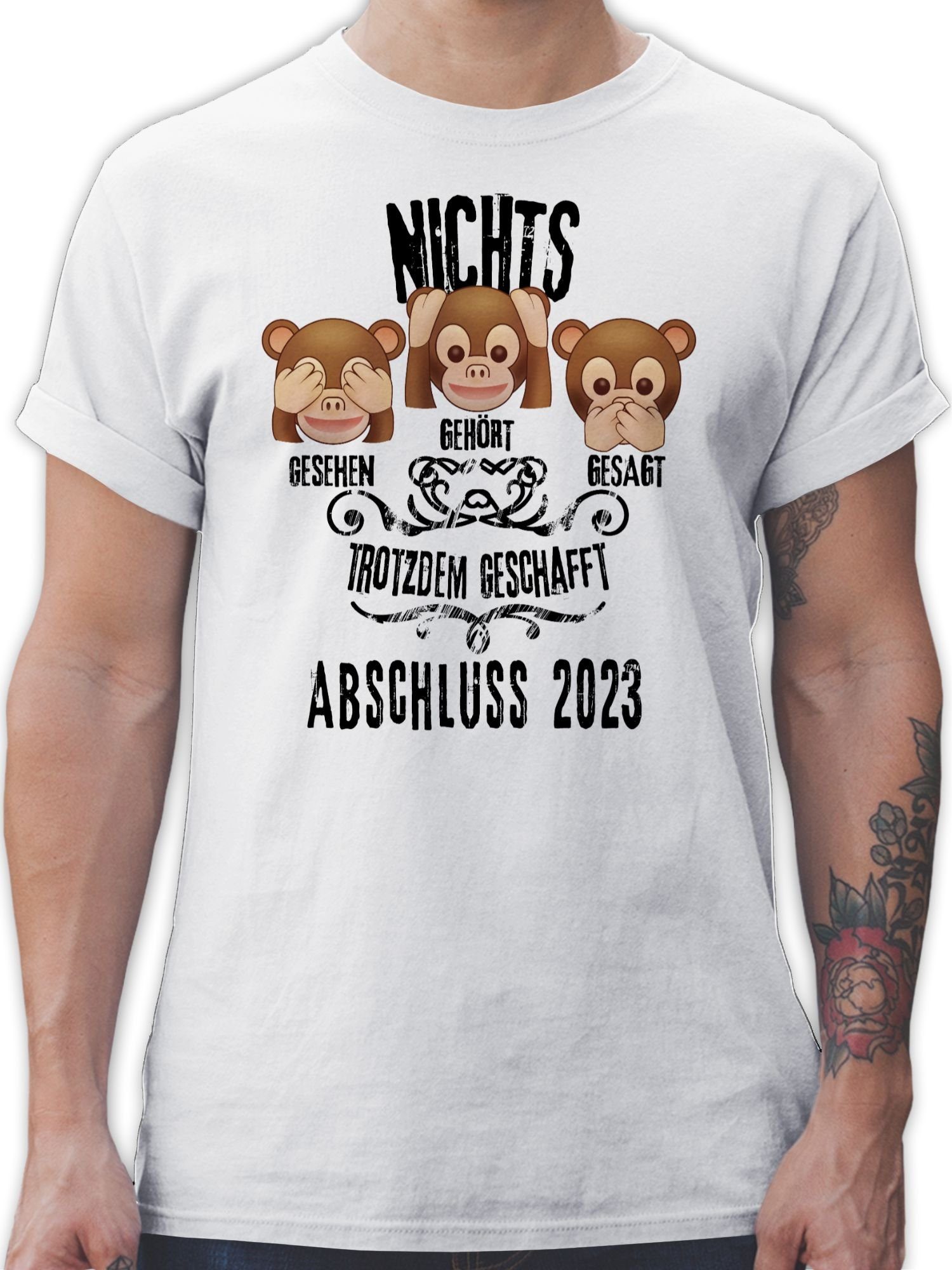 Shirtracer T-Shirt 3 Affen Emoticons ABSCHLUSS 2023 Abitur & Abschluss 2024 Geschenk 3 Weiß