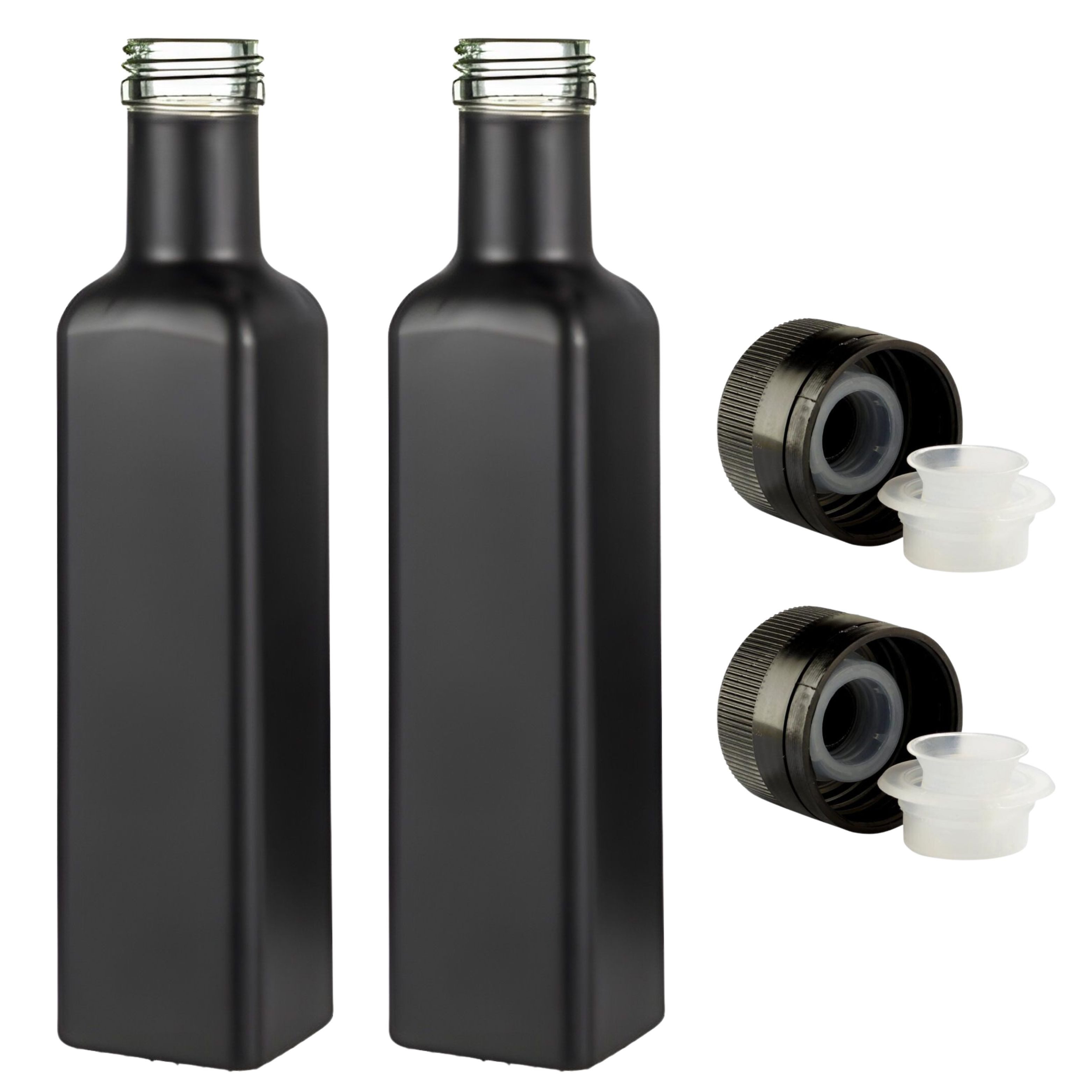 mikken Ölspender 2x Ölflasche 250 ml Glasflasche weiß / schwarz mit Ausgießer, Luftdicht, UV-Schutz