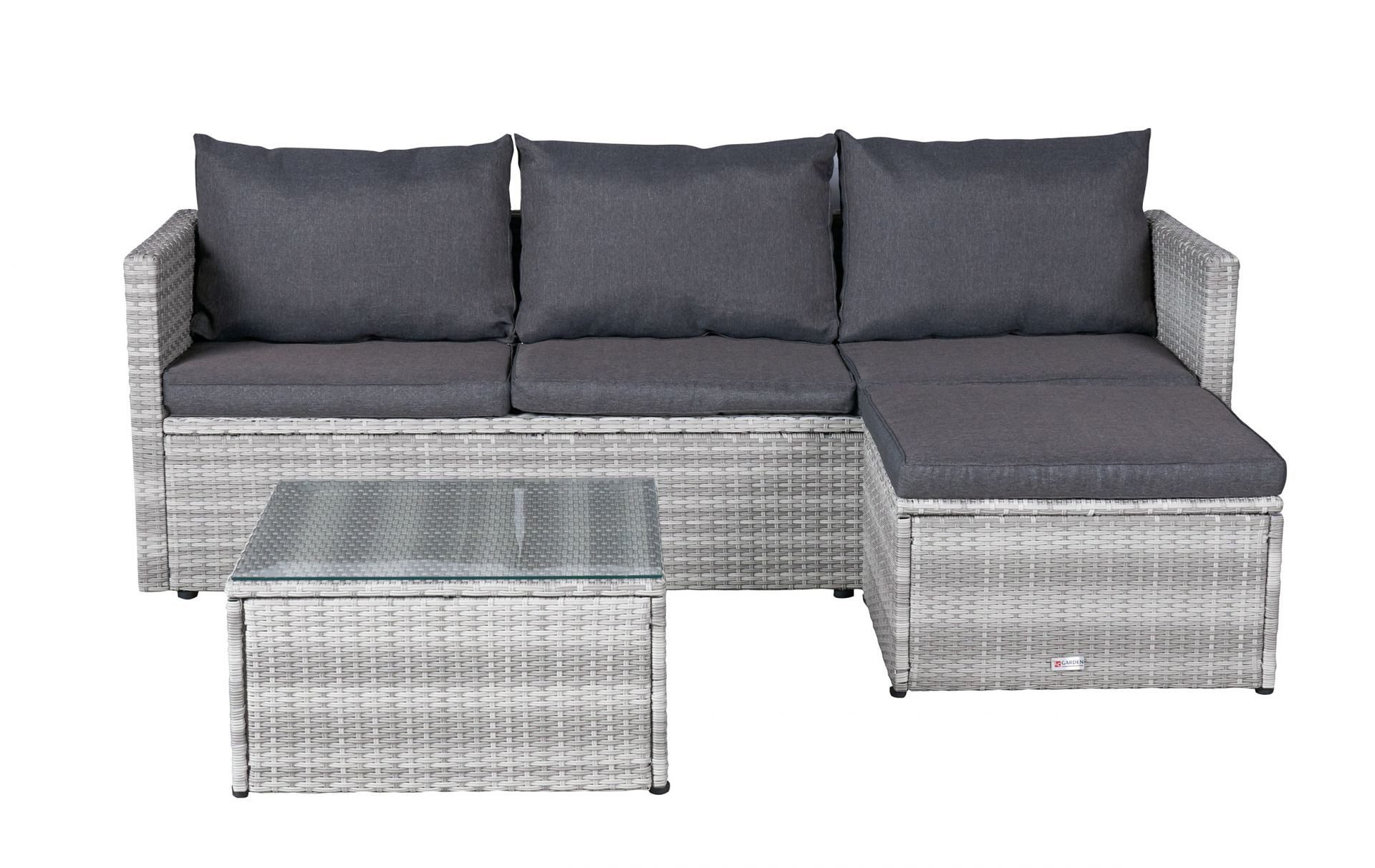 dasmöbelwerk Gartenlounge-Set Loungeset Manila Gartenlounge Ecksofa mit Tisch Hocker Polyrattan, individuell stellbar