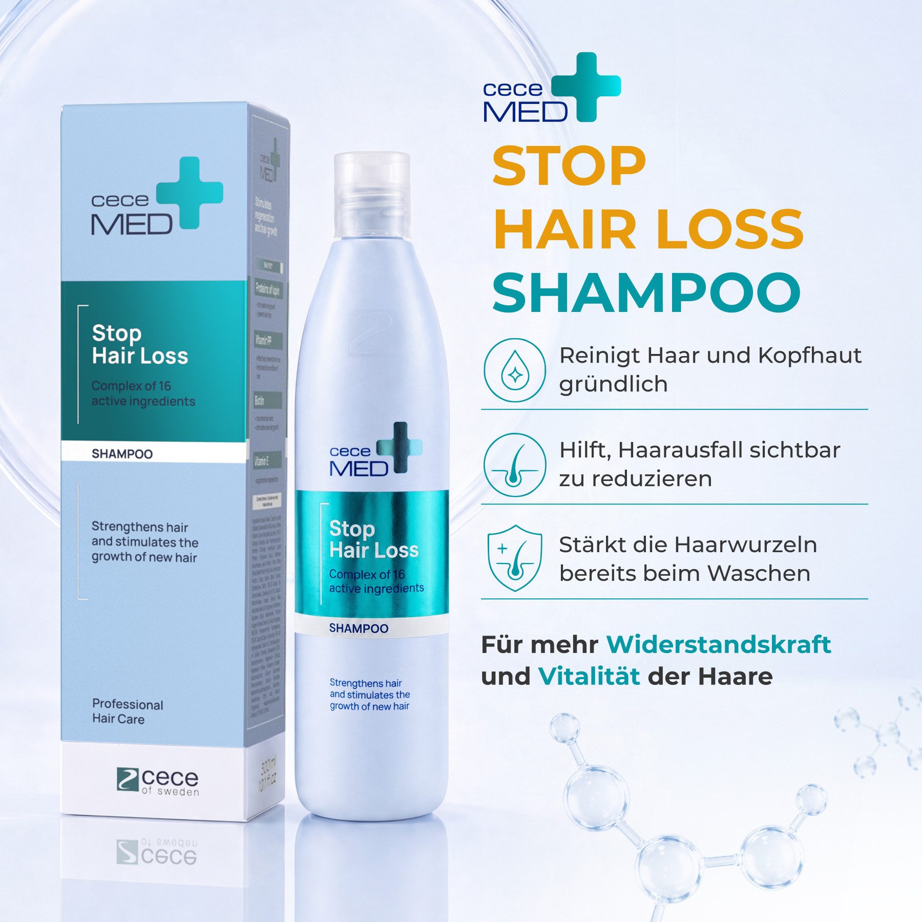 CECE MED Haarshampoo Repair gegen Haarausfall Kräftigendes Haarshampoo für Haarwachstum, 1-tlg., Haar-Repair, Haarwuchs, Intensivpflege, Nährend, Tiefenreinigend