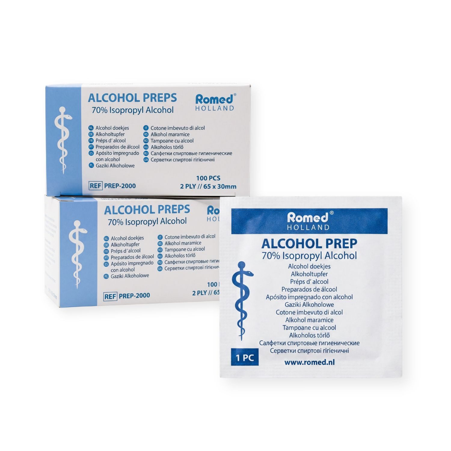 Romed Wundpflaster Alkoholtupfer 65 x 30 mm, 2-lagig, Spar-Set 2 x 100 Stück, hygienisch (1 St., 1 Set = 2 x 100 Stück)