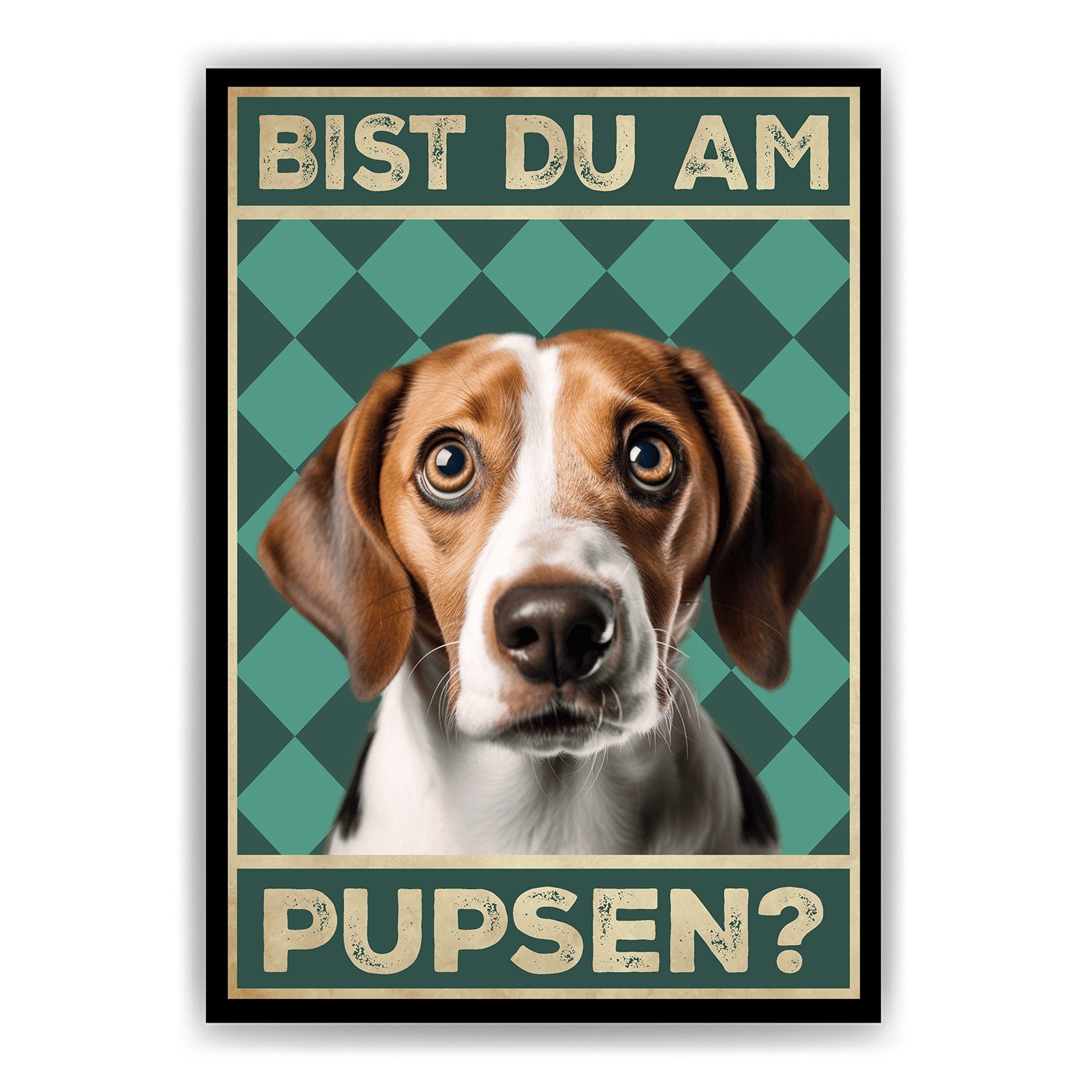 Tigerlino Poster Bist du am Pupsen? Hunde Wandbild DIN A4 Gästebad Badezimmer Gäste-WC, Beagle