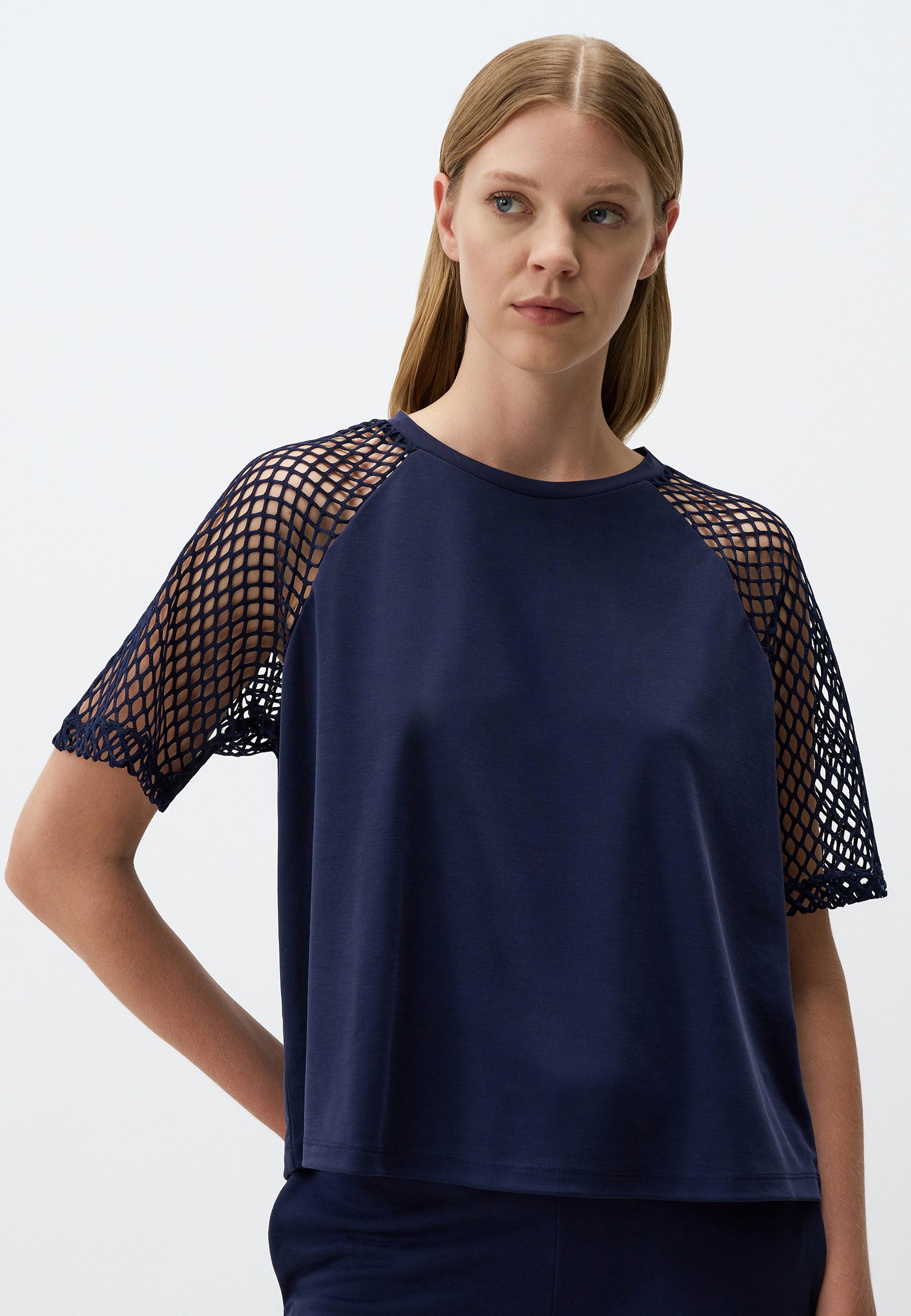 Jimmy Key T-Shirt Mesh Ärmel Marineblau günstig online kaufen