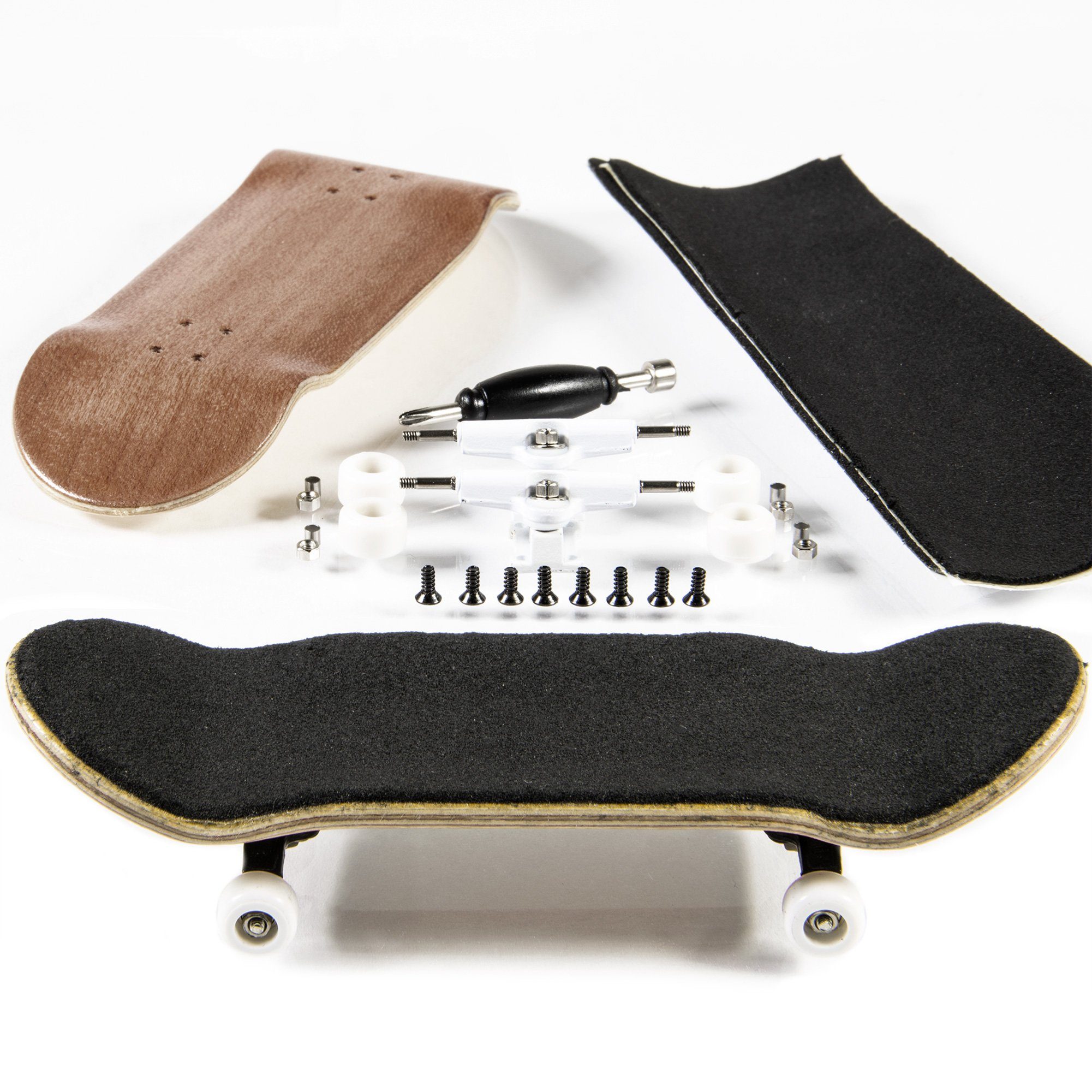 PhoneNatic Miniskateboard Finger-Skateboard Bau Set - Fingerboard - Griffbrett, Design 1 (Rotbraun)