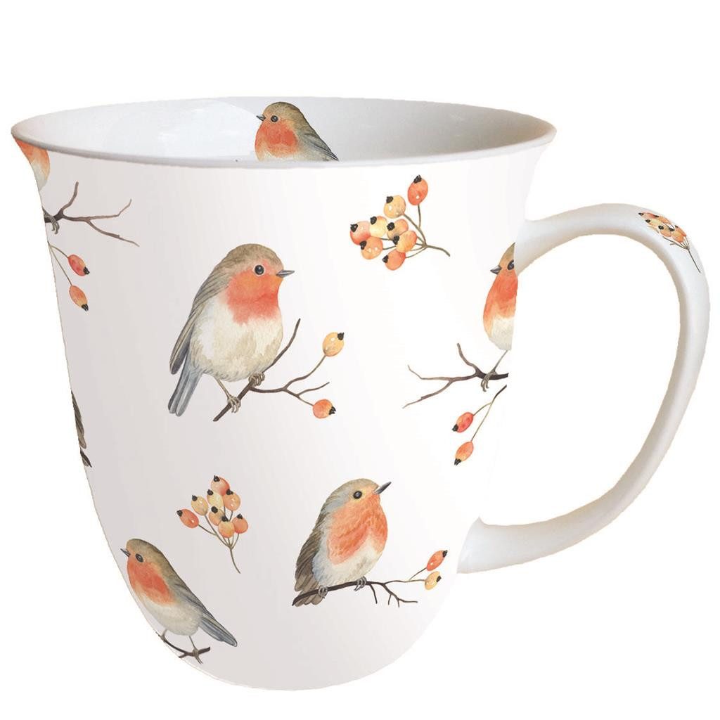 Ambiente® Papierserviette Weihnachten Becher 0.4 L Ø 10 cm x H 10,5 cm Robin Family Rotkehlchen