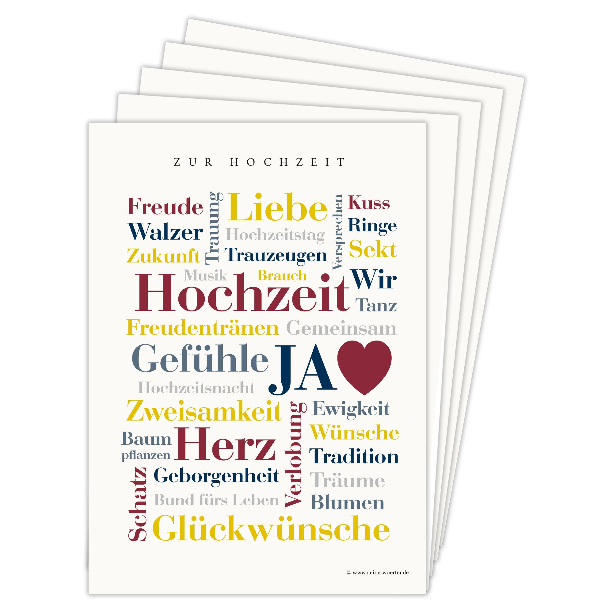 Deine Wörter Grußkarten Hochzeit Wörter Postkartenset, 5 Karten, DIN A6