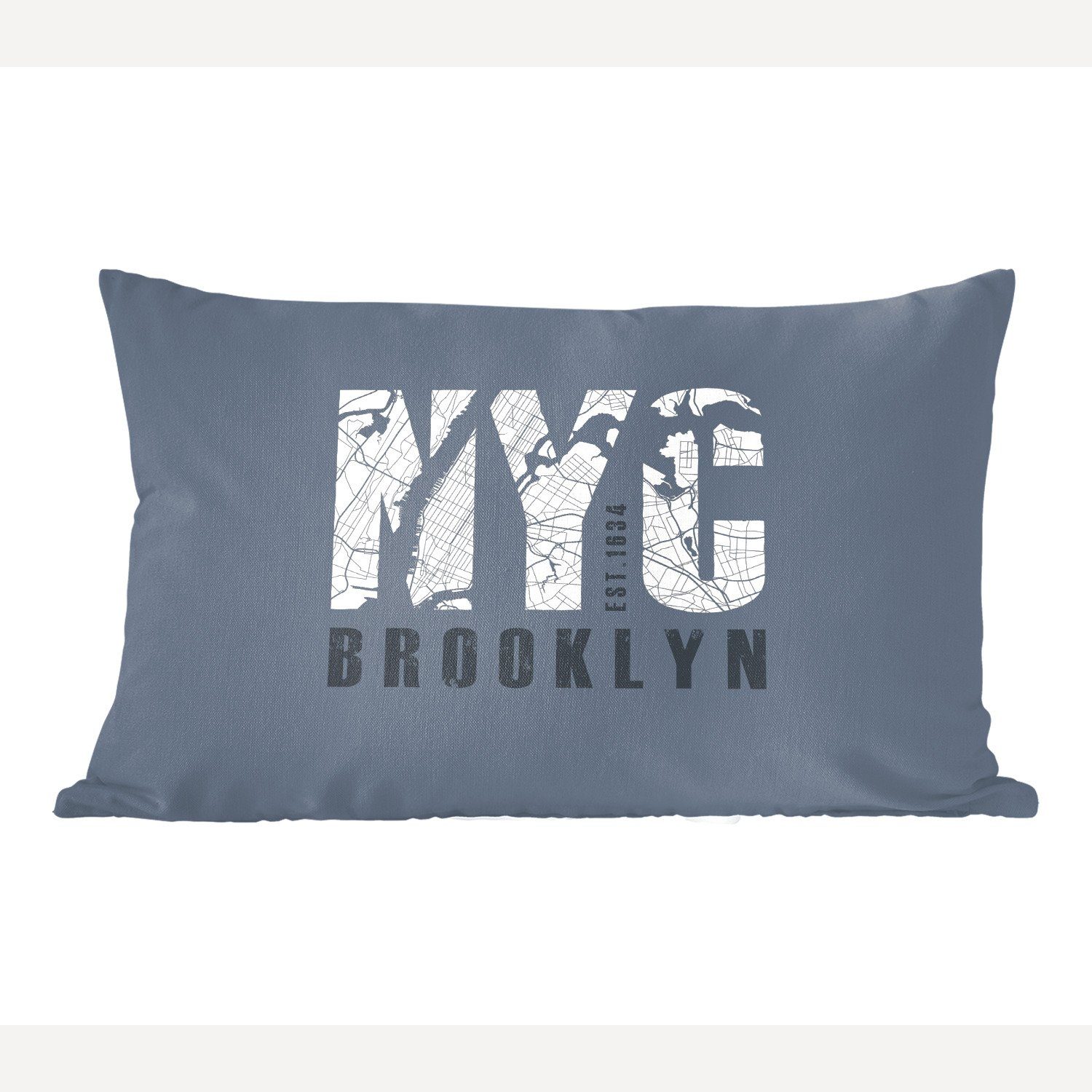 MuchoWow Schlafzimmer Wohzimmer Zierkissen, mit Blau, - Füllung, Brooklyn Dekokissen York Dekoration, New Dekokissen -