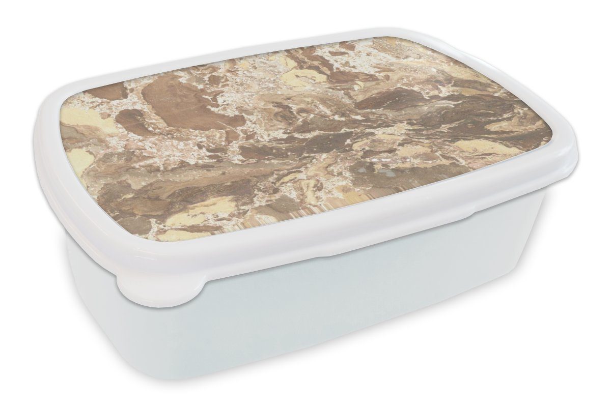 MuchoWow Lunchbox Granit - Gelb - Stein, Kunststoff, (2-tlg), Brotbox für Kinder und Erwachsene, Brotdose, für Jungs und Mädchen weiß