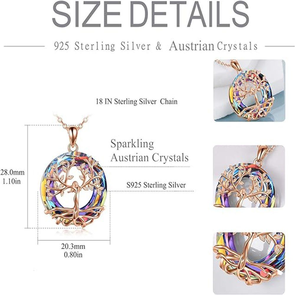 Sterling Charm-Kette (1-tlg), Silber Halskette, Anhänger Lebens des Kristallschmuck Göttin 925 Haiaveng Damen Baum Baum