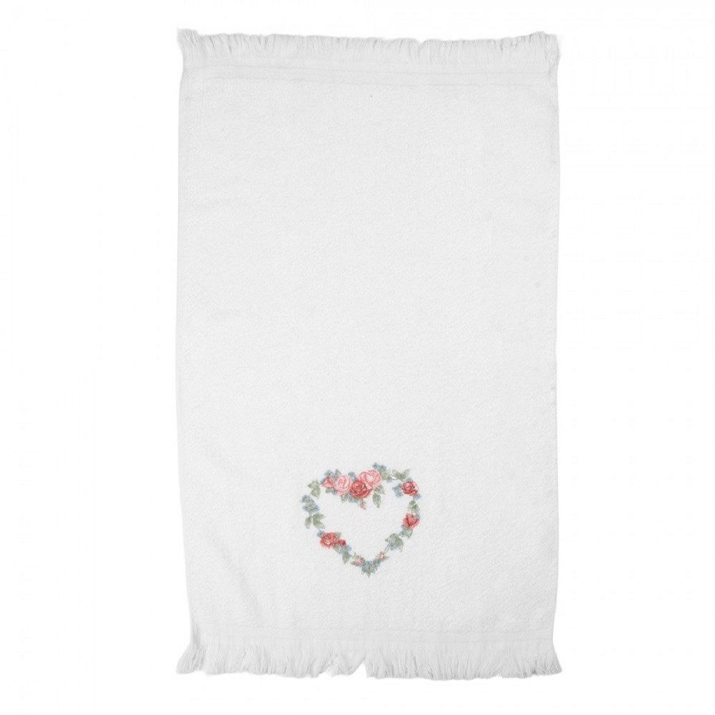 Clayre & Eef Gästehandtuch Blumenherz Hortensien Rosen, Baumwolle (mit Aufhängeschlaufe, 1-St), ca. 40 x 66 cm