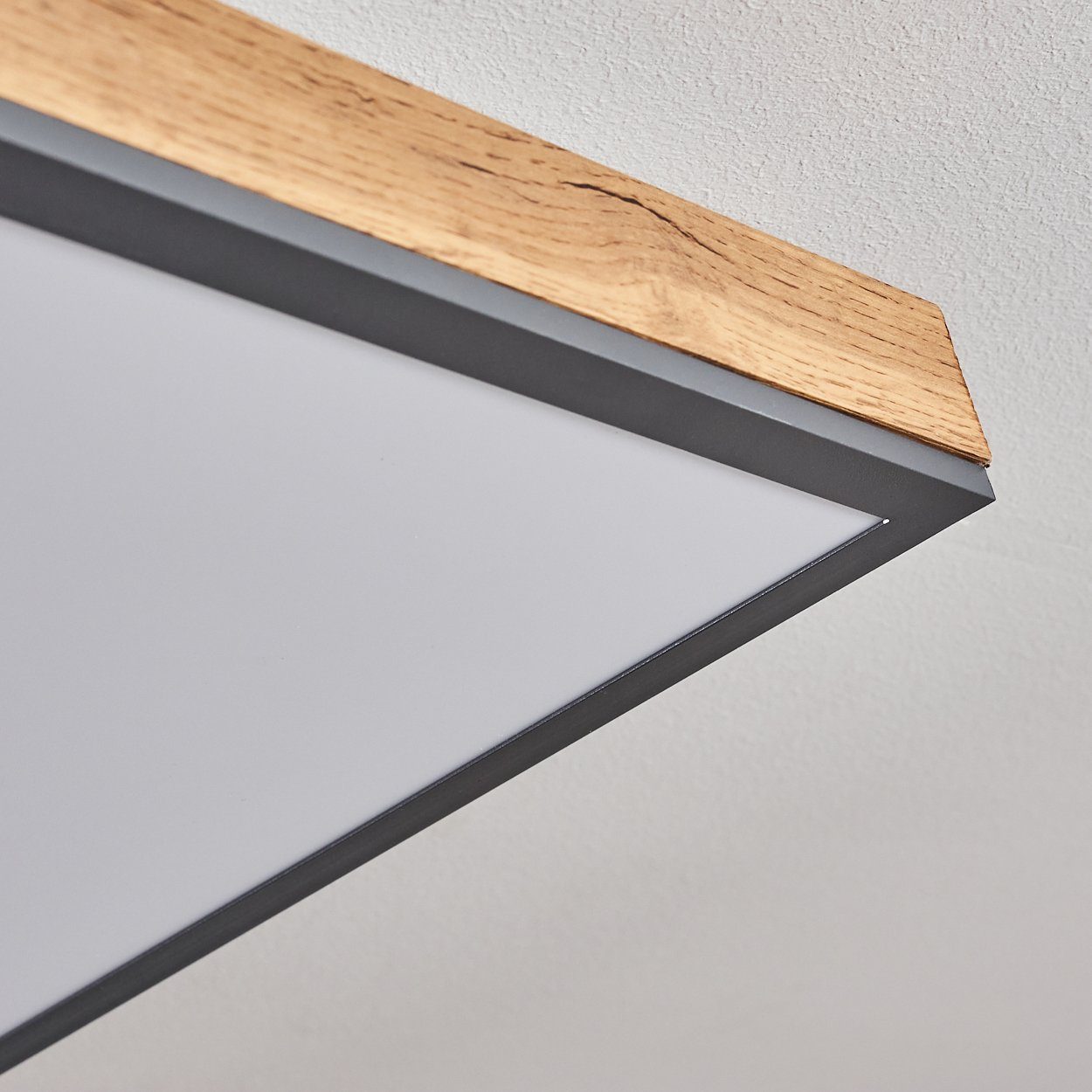 hofstein Deckenleuchte »Vacil« dimmbare Deckenlampe aus Metall, MDF, Schwarz/Weiß/Holzoptik, 6000 Kelvin, 36 Watt, 225-2250 Lumen, dimmbar über beiliegende Fernbedienung