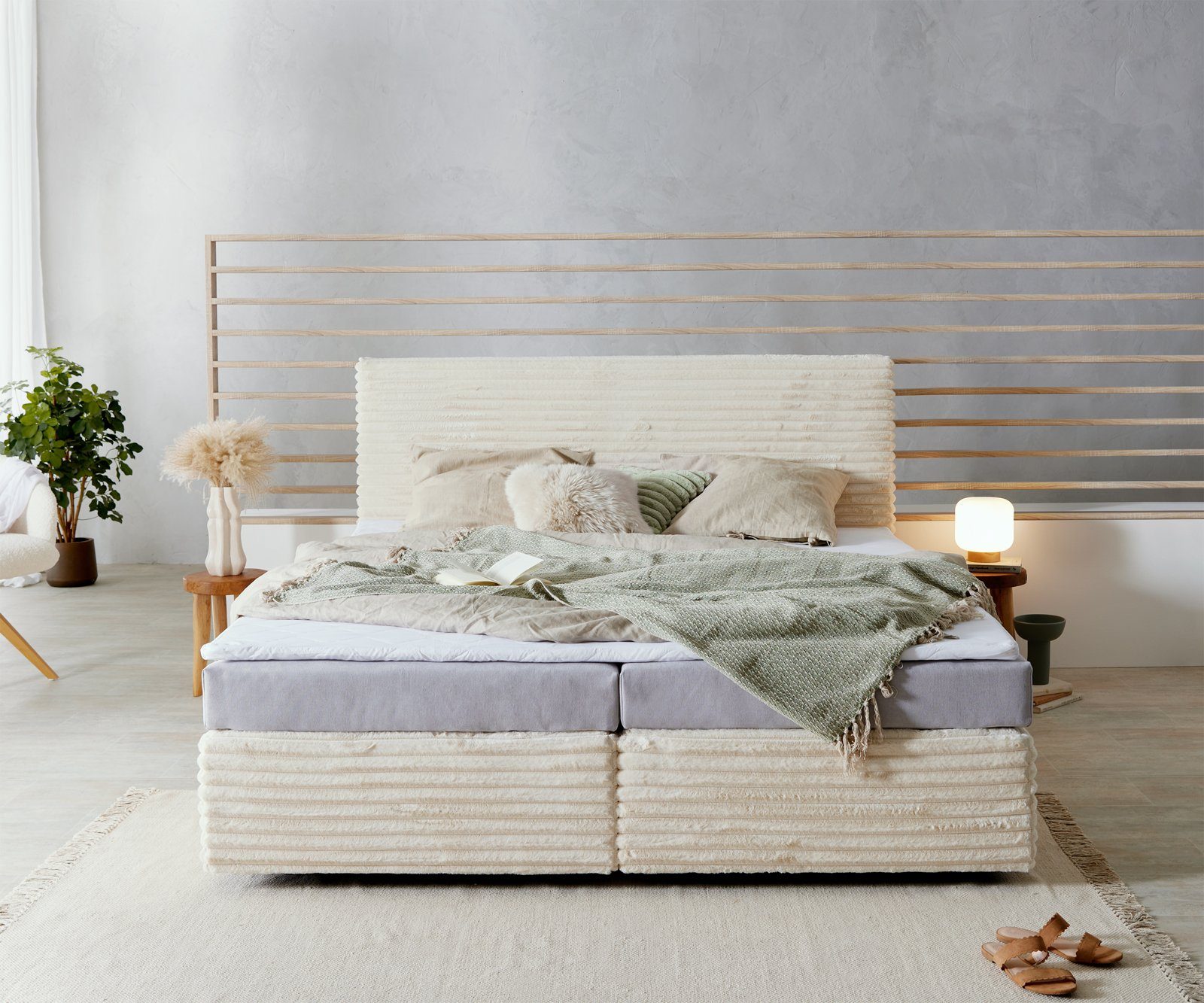 DELIFE Boxspringbett Dream-Well, Plüsch-Cord Beige 180x200 günstig online kaufen