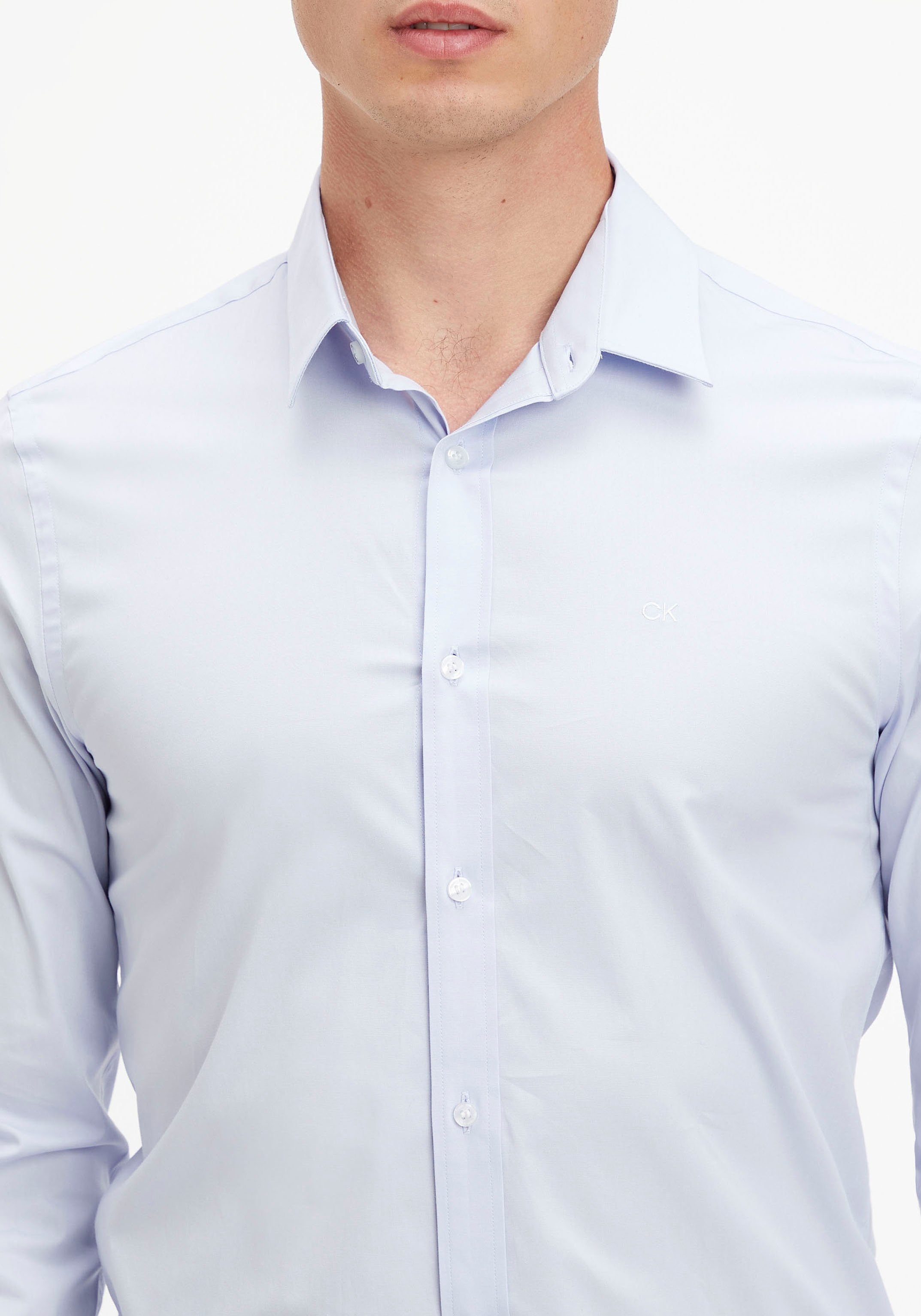 Businesshemd der Klein Calvin SHIRT auf blue STRETCH light Calvin Logo SLIM mit POPLIN Brust Klein