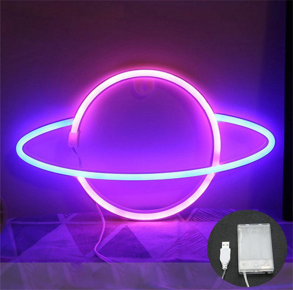 Oneid LED Stripe Planet Neonlicht und Sockel LED Tischlampe Nachtlicht USB/Batterie A01
