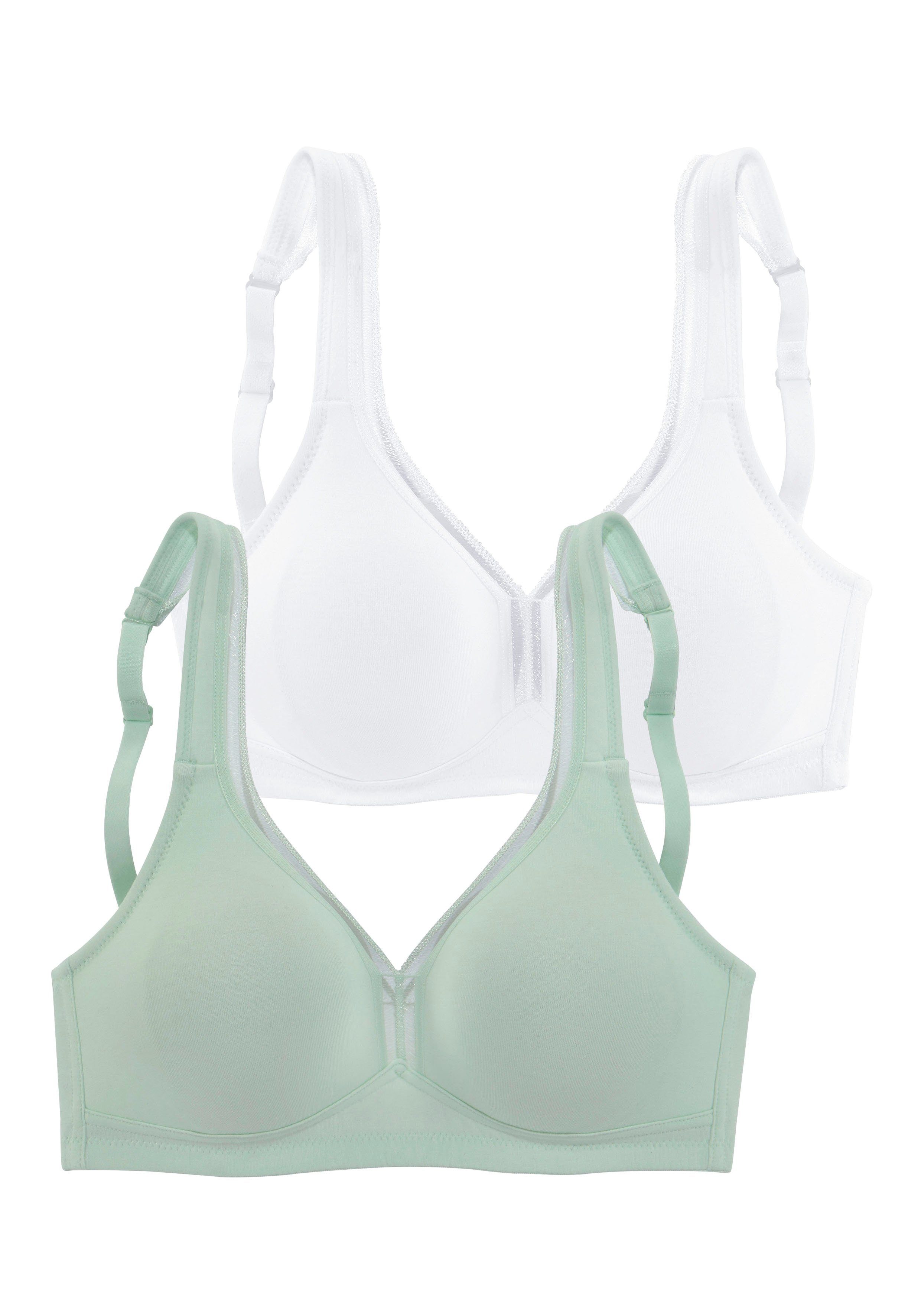 petite fleur by Lascana T-Shirt-BH, BH ohne Bügel, Entlastungs-BH, Baumwoll-BH (Packung, 2 Stück) mit breiten Trägern, große Größen, bequemer BH – Bild 2 von 5