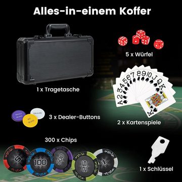KOMFOTTEU Spiel, Pokerset, Pokerkoffer, mit 300 Laser Pokerchips