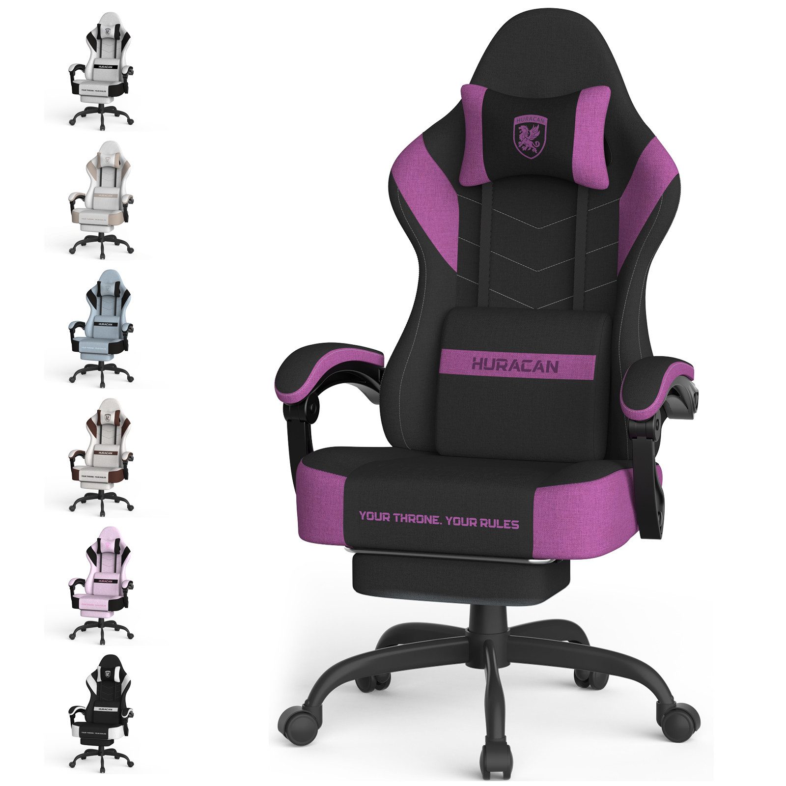 Huracan Gaming-Stuhl Gaming Sessel,PC Stuhl mit Kopfstütze,Lumbarstütze,Fußstütze (Ergonomischer Gaming-Stuhl,90°–135° Neigung), 360° Drehbarer,ergonomisch Gamer Stuhl