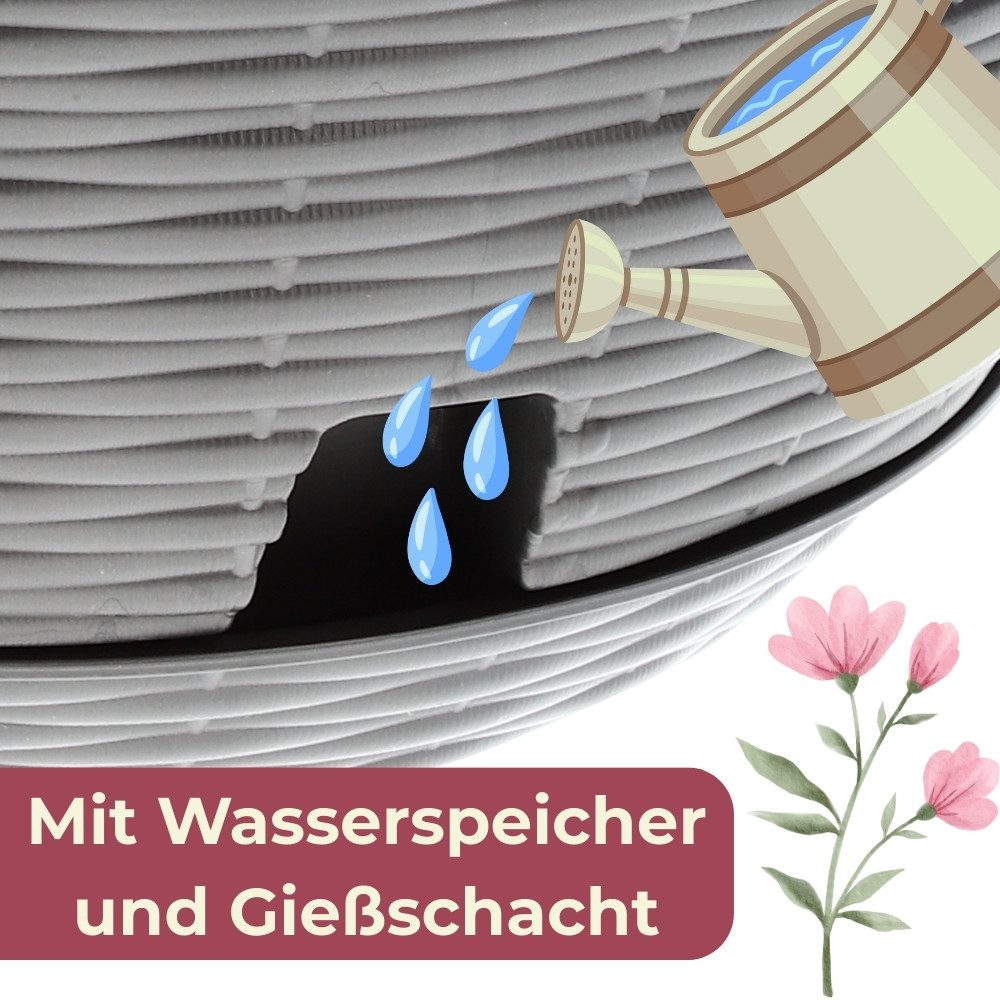 GarPet Pflanzschale Pflanzschale Rund mit Untersetzer Blumenschale Kunststoff Grabschale – Bild 4 von 5