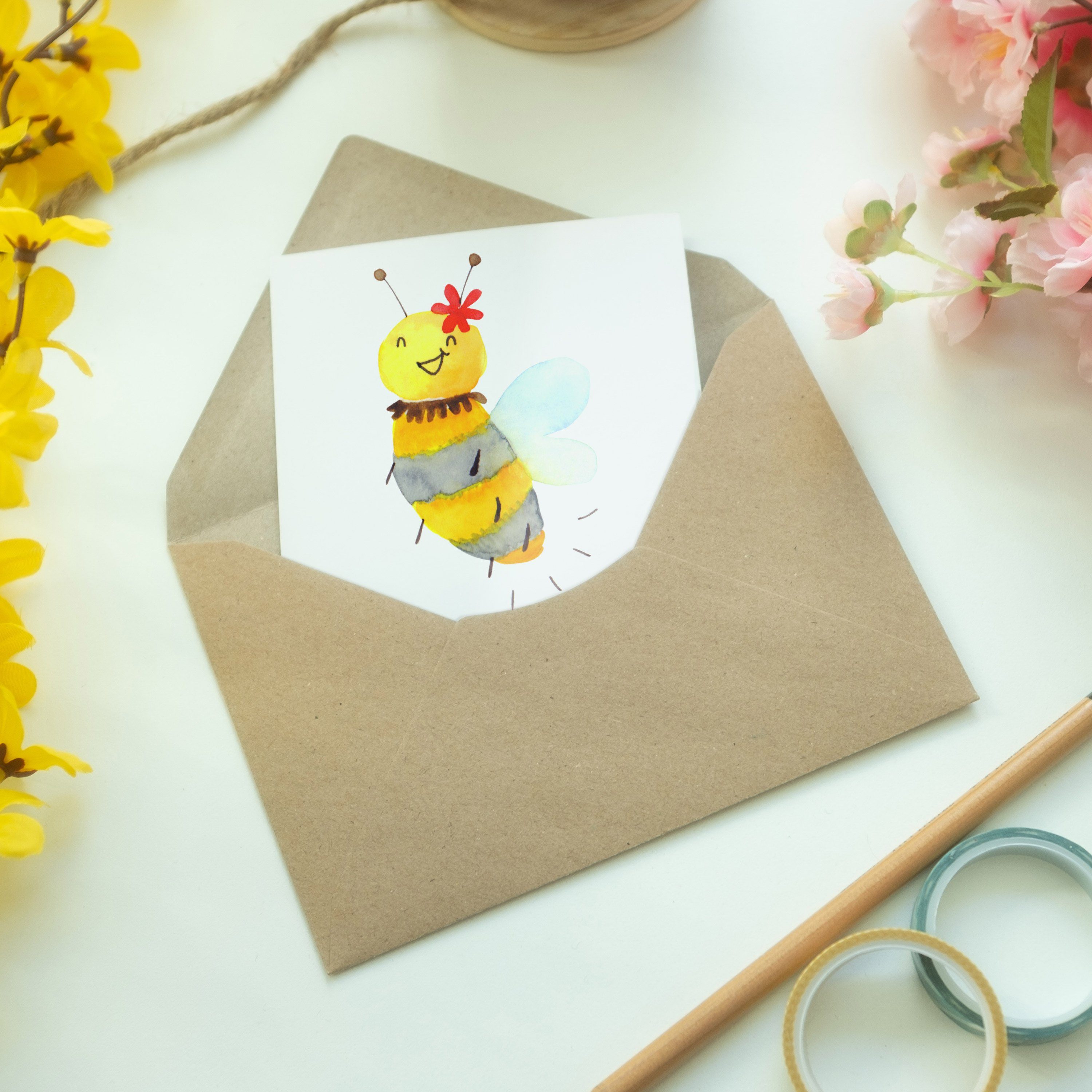 Mr. & Mrs. Glückwunschkarte, Hochzeitskarte, - Klap Weiß Blume Geschenk, Grußkarte Panda Biene 