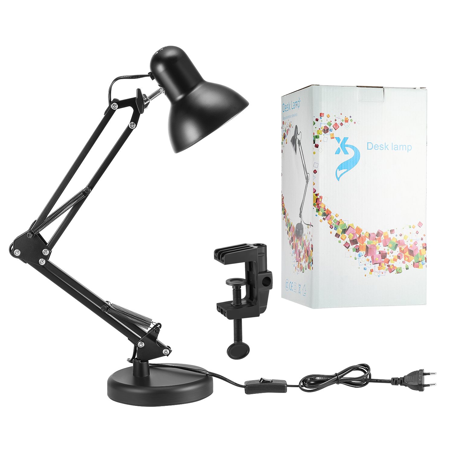 E27 Verstellbare Gelenkarm,Schwarz, Schreibtischlampe, LED Schreibtischlampe, mit Drehbar wechselbar, Klemmleuchte Klemmbare 360° Tischleuchte Tageslichtlampe Schreibtischlampe oyajia