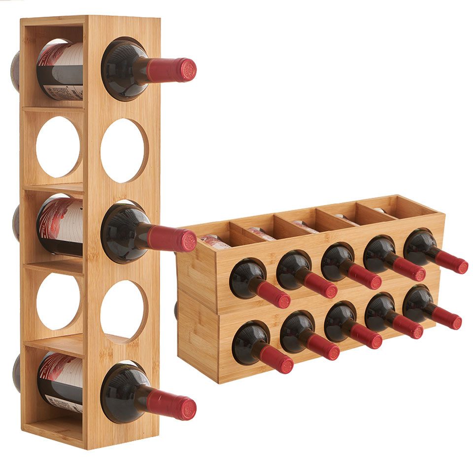 JEOBEST Weinregal Weinregal aus Bambus, Flaschenregal 5 Flaschen Wein, Weinflaschenhalter für Ihre edlen Tropfen