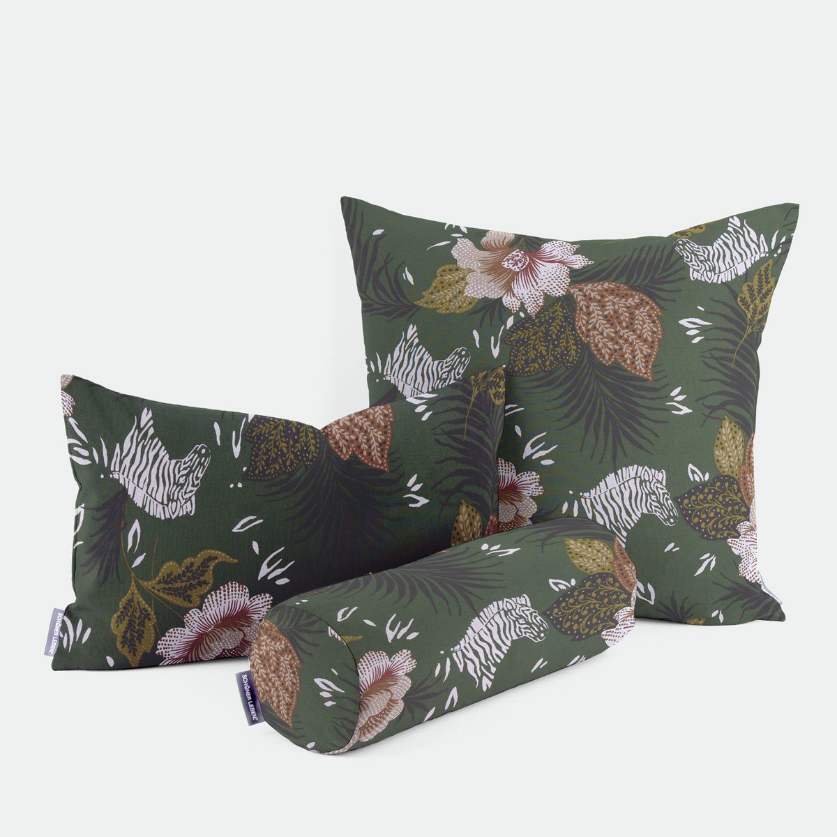 SCHÖNER LEBEN. Dekokissen SCHÖNER LEBEN. Kissenhülle ZOOP Blumen Zebra grün günstig online kaufen