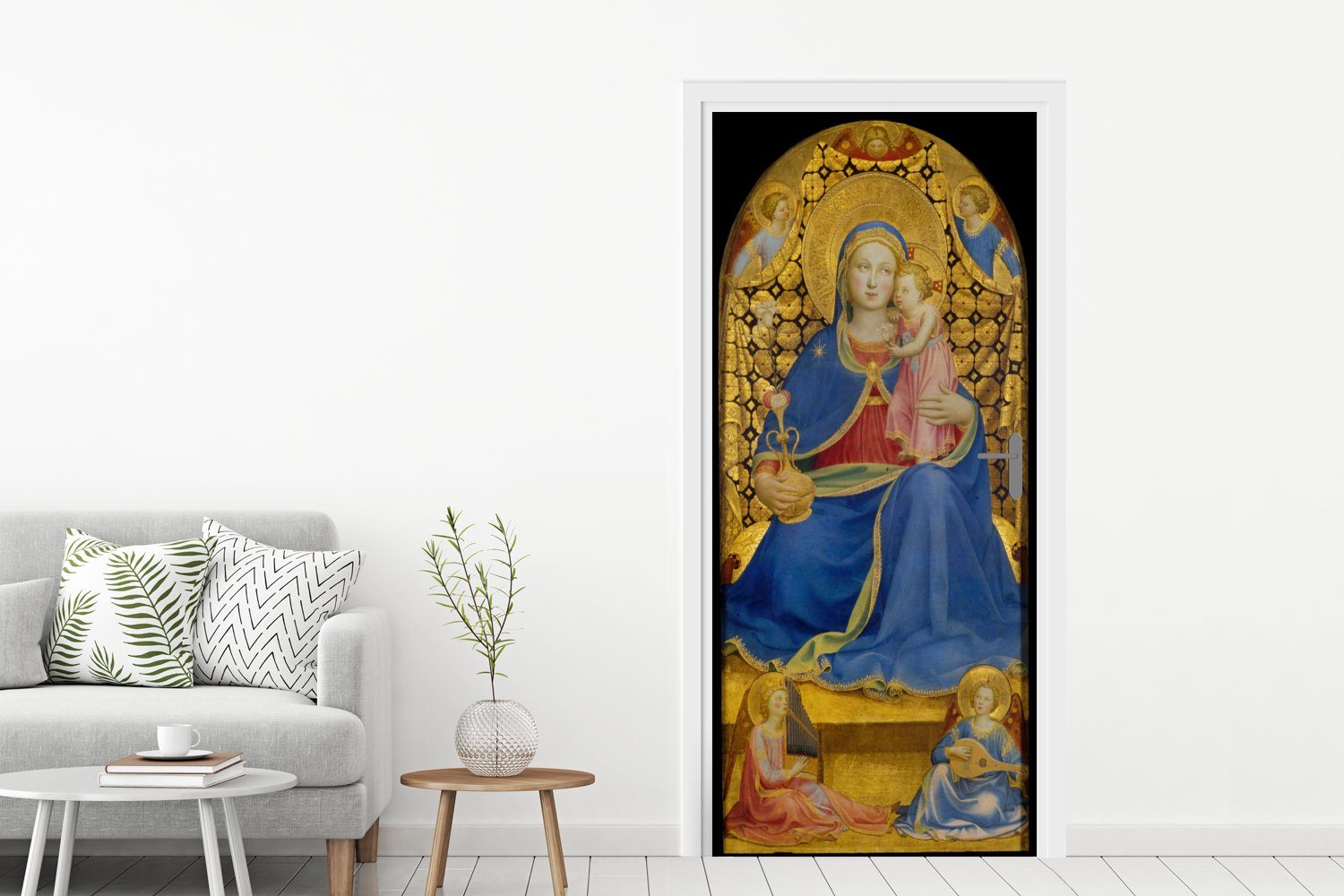 von cm Madonna - Türtapete 75x205 bedruckt, Matt, Gemälde Fra MuchoWow Demut Türaufkleber, St), (1 für Tür, Fototapete der Angelico,