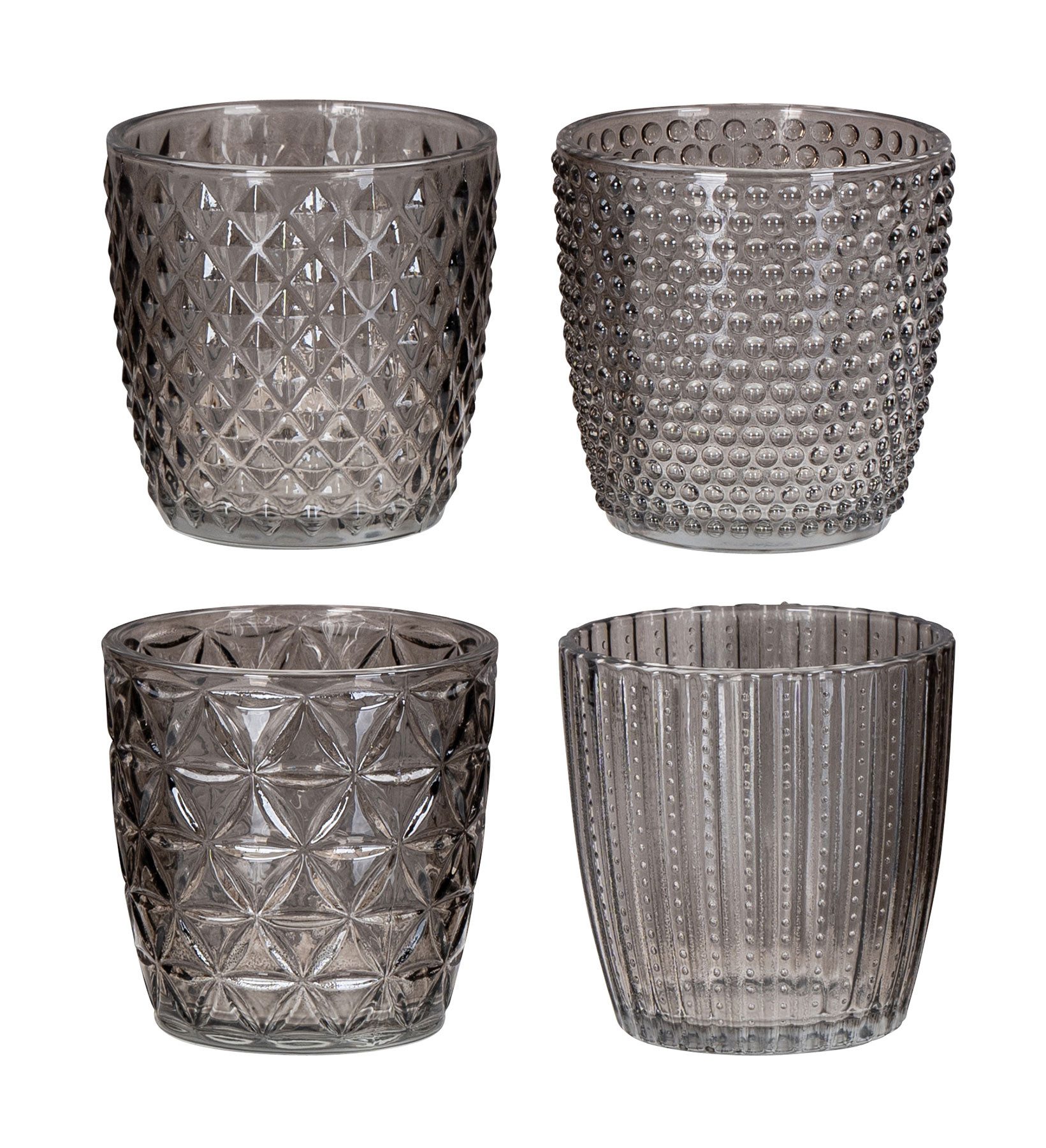 Levandeo® Teelichthalter, 4er Set Windlicht H7,5cm Glas Grau Teelichthalter Tischdeko Kerzen