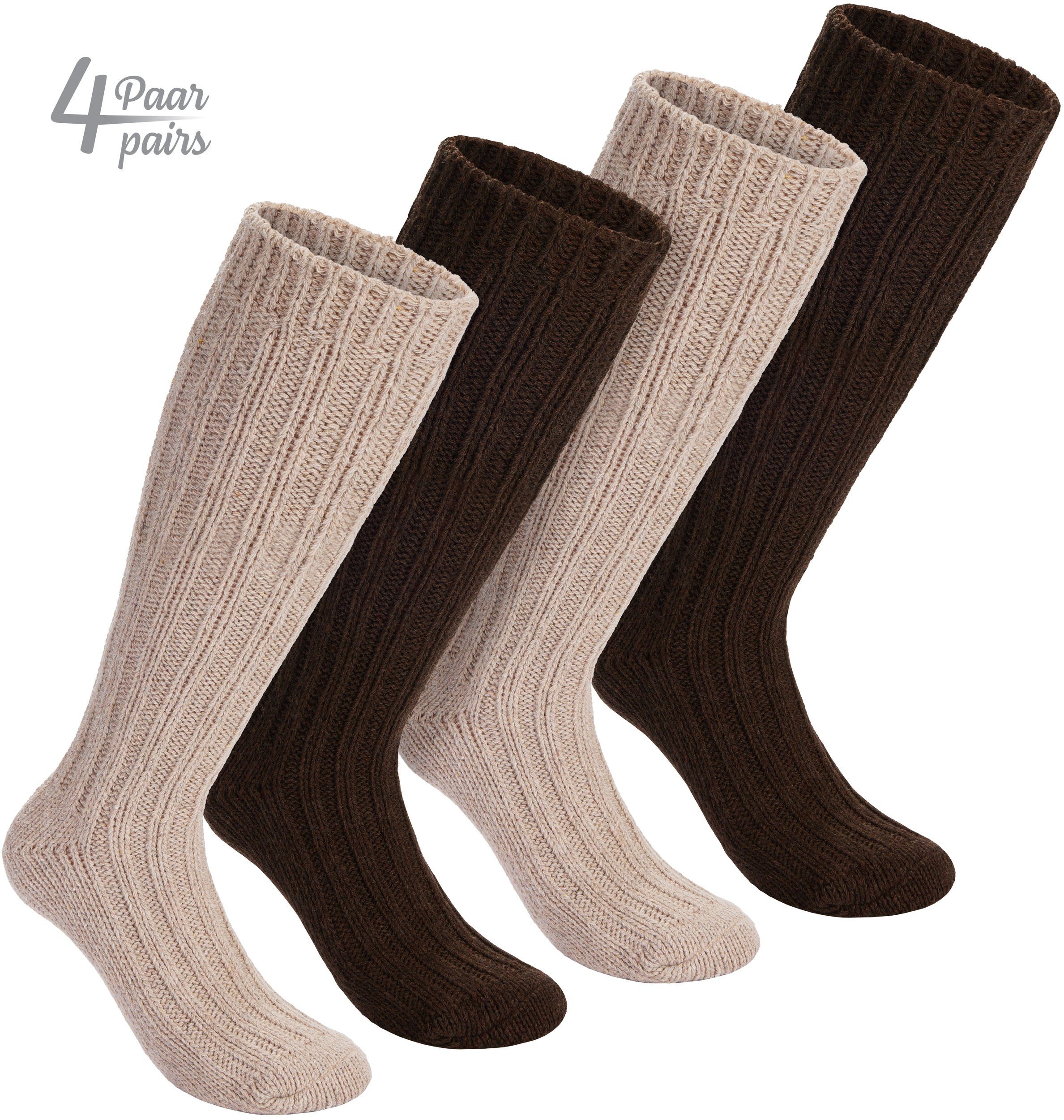 Damen - Extra Alpaka Alpakawolle Herren BRUBAKER Set und Socken Brauntöne Thermosocken 100% 4er Wollsocken) aus Wintersocken Langsocken Warme hohe (4-Paar, für Wadenlange lange Unisex