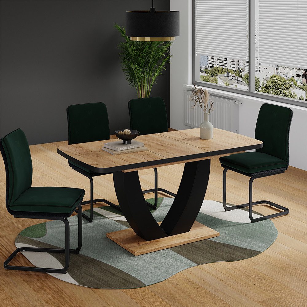 Vicco Esstisch Fenaro, Schwarz/Eiche/Eiche, 120 x 80 cm ausziehbar günstig online kaufen