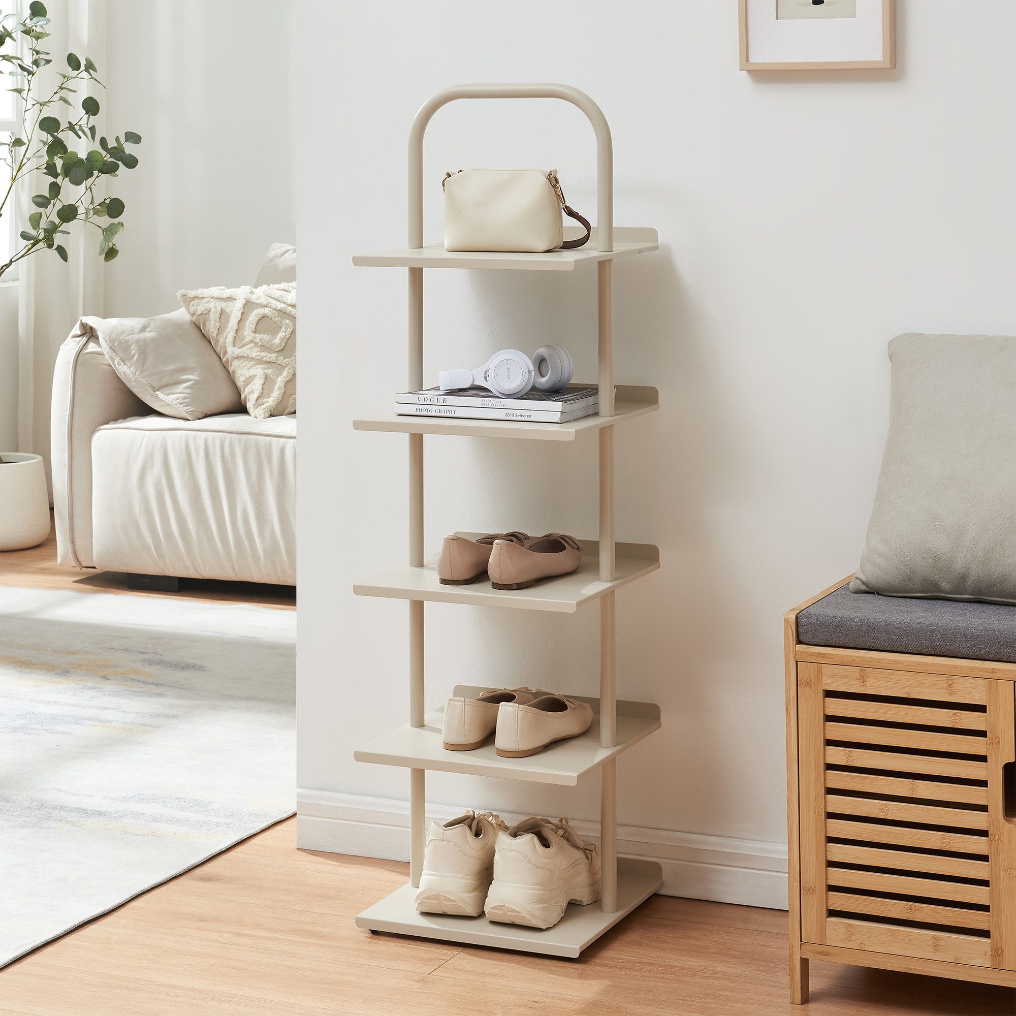 en.casa Schuhregal, »Poytya« mit 5 Ebenen Stahl 119 x 34 x 32 cm Champagne günstig online kaufen