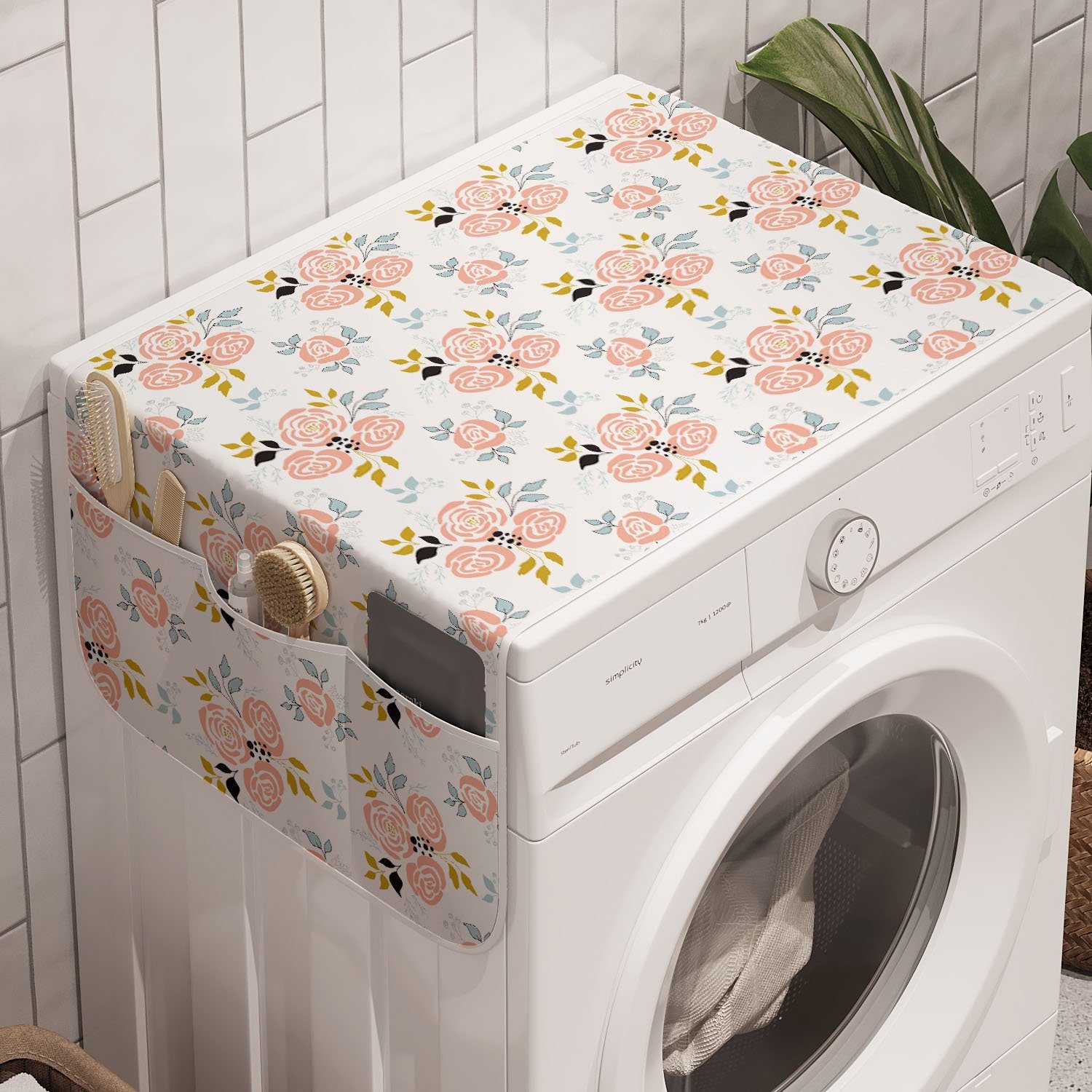 Abakuhaus Badorganizer Anti-Rutsch-Stoffabdeckung für Waschmaschine und Trockner, Blume Einfache abstrakte Blumenkunst