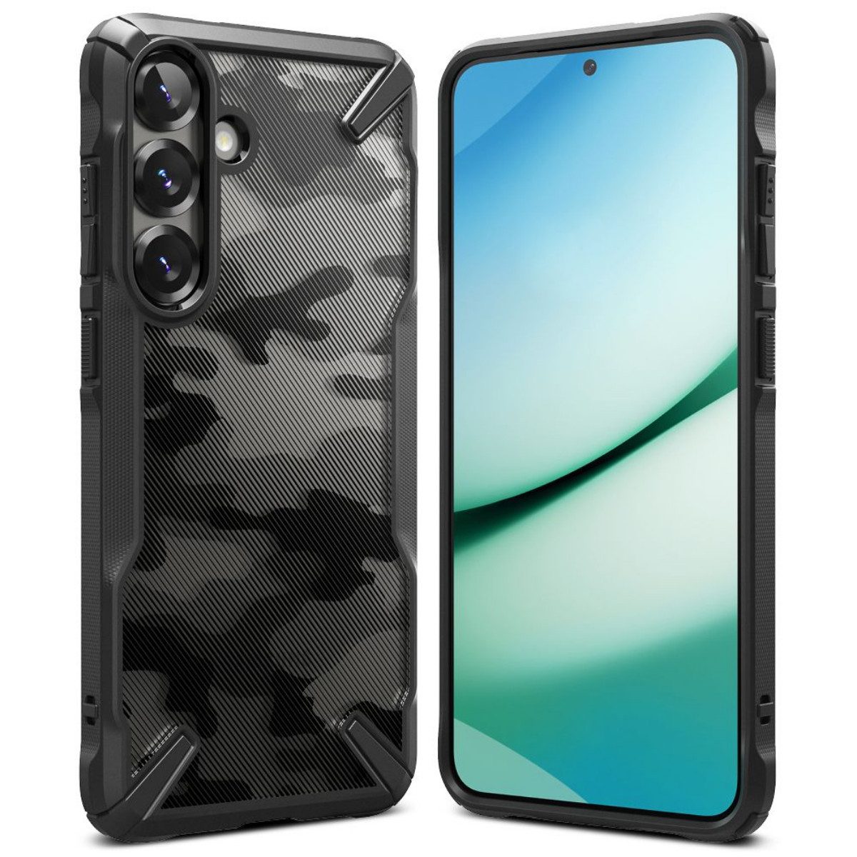 Ringke Handyhülle Fusion X Schwarz Camo Kompatibel mit Samsung Galaxy S25 6,2, Transparente Rückseite mit markanter Camouflage Optik