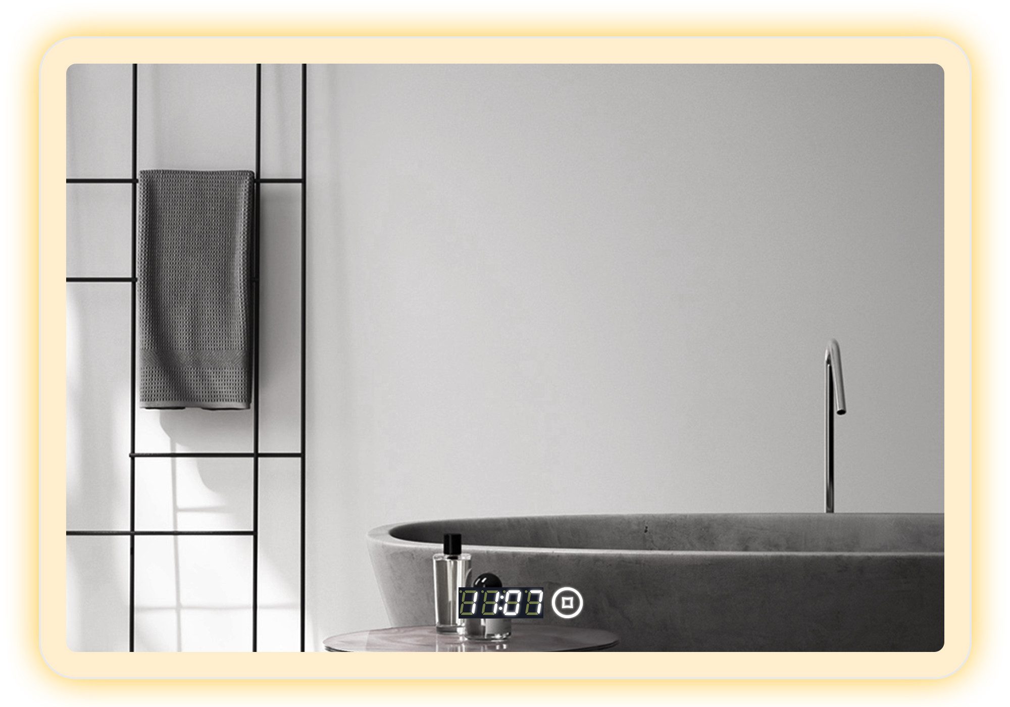 Spiegel 100x60 cm Badspiegel mit beleuchtung und Uhr LED Wandspiegel groß