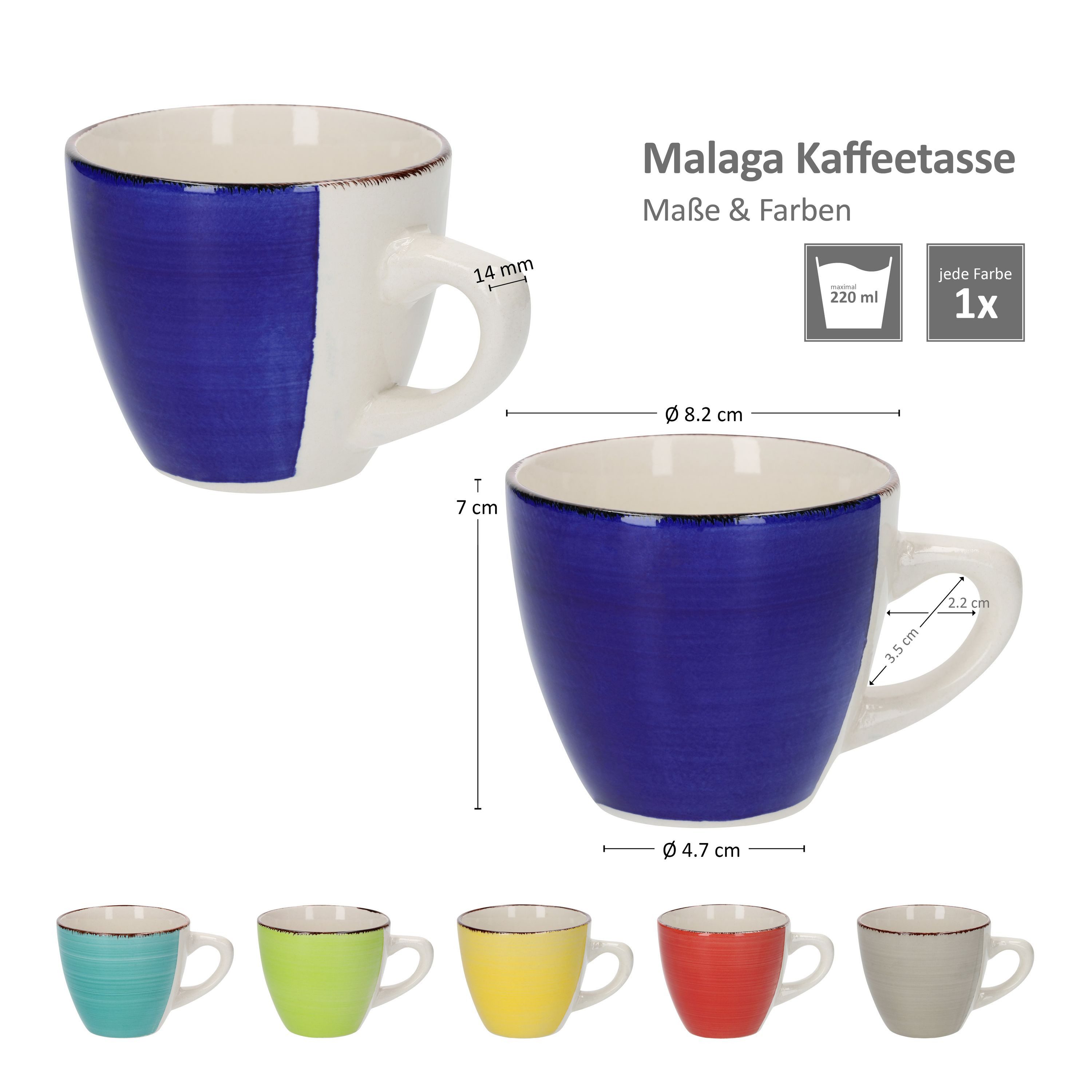 MamboCat Kaffeeservice 18tlg. Kaffeeservice Malaga Snaily für 6 Personen im farbenfrohen Stil, Steingut
