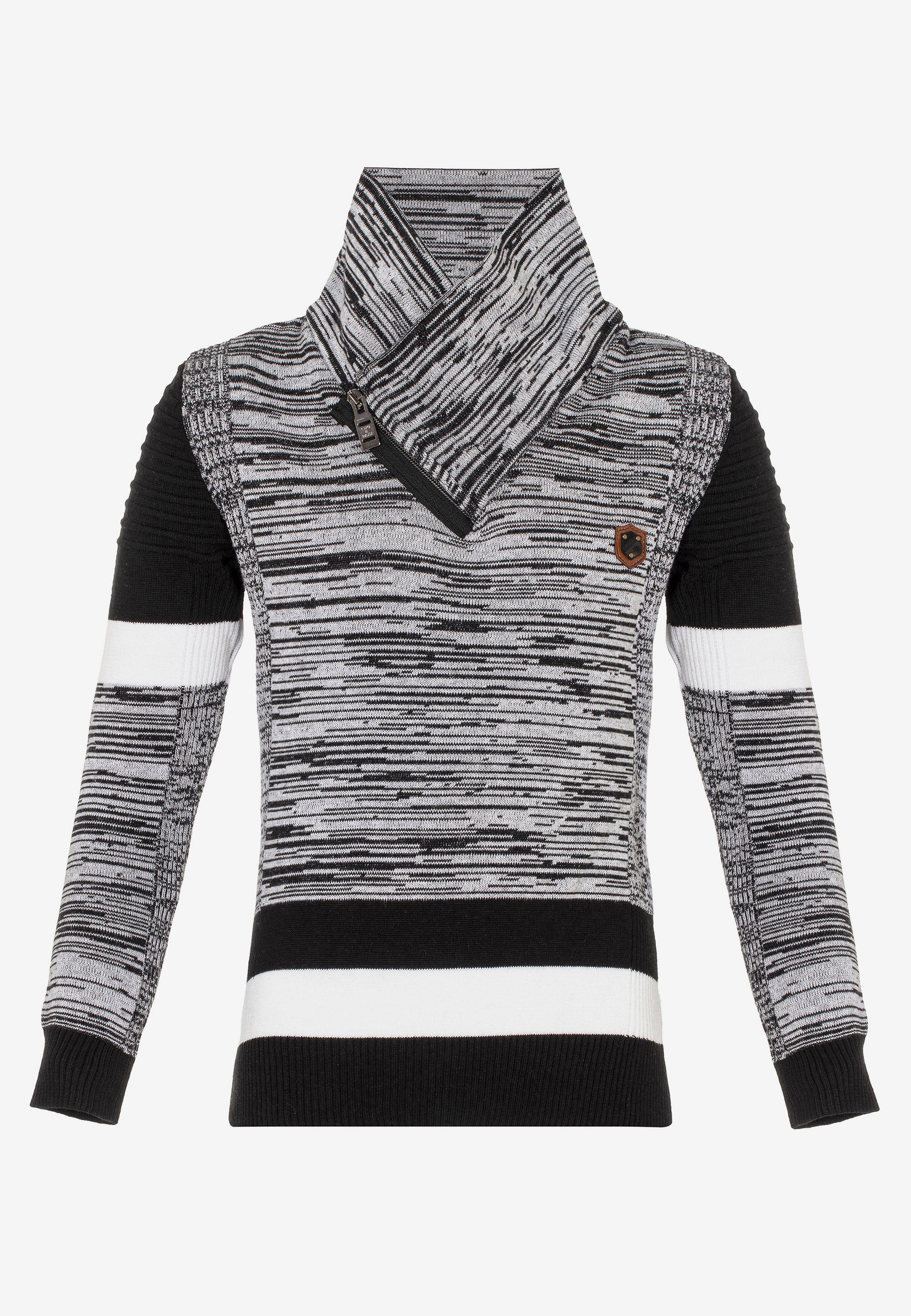 hohem schwarz-grau Cipo Strickpullover Schalkragen & Baxx mit