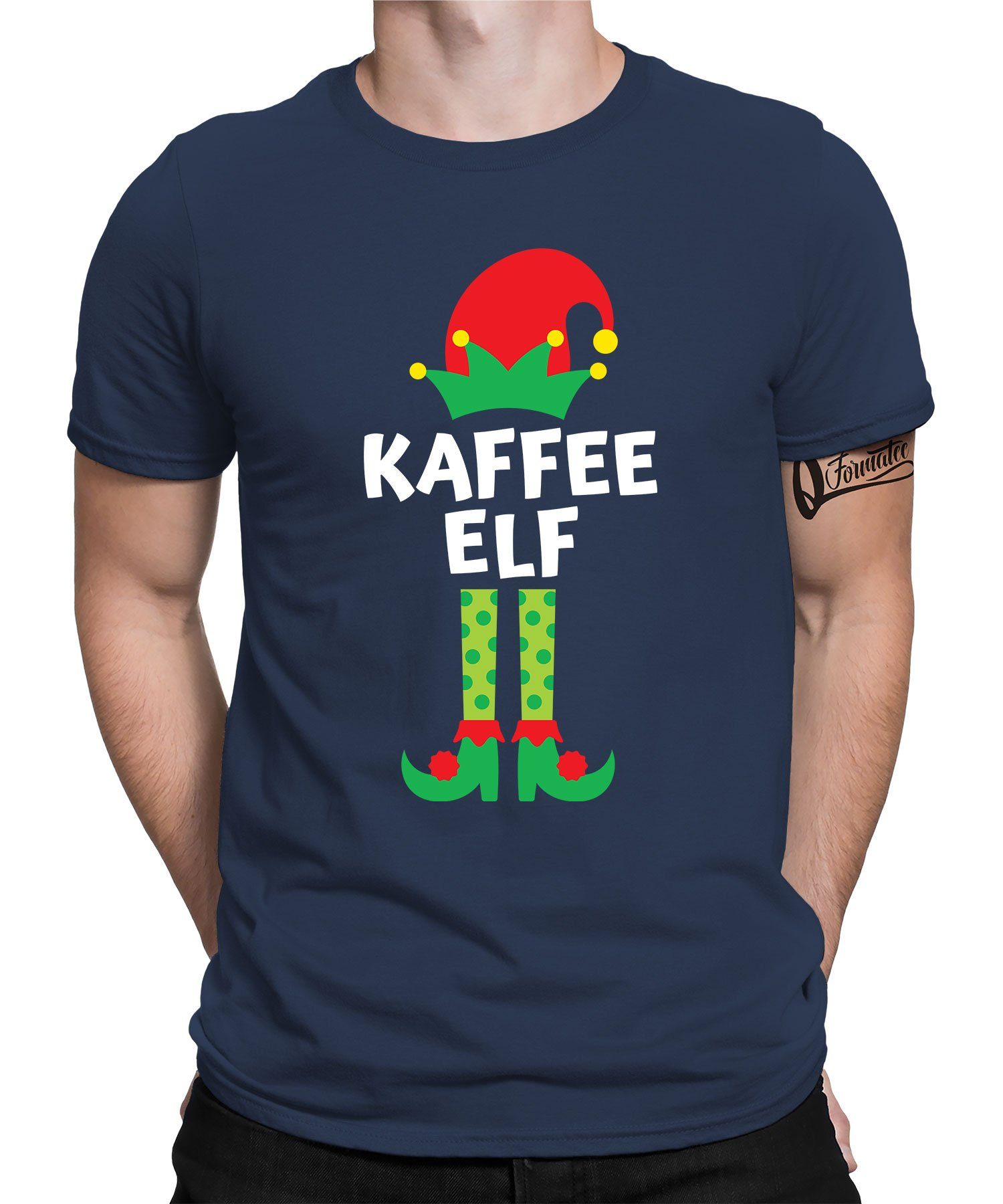 Quattro Formatee Kurzarmshirt Kaffee Elf - Weihnachten X-mas Christmas Herren T-Shirt (1-tlg) Navy Blau